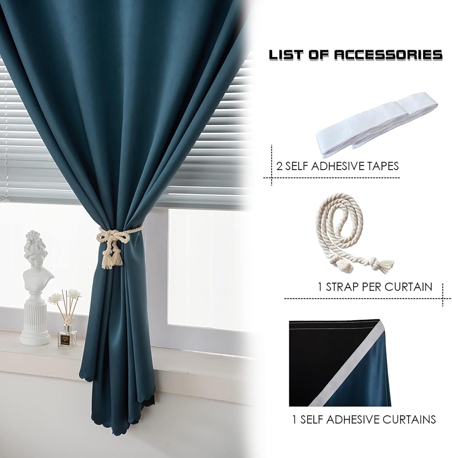 Thumbnail 6 de AJAZZ Self Adhesive Curtains 100% Blackout Shades – 59" W x 96" L, Black, 1 Panel