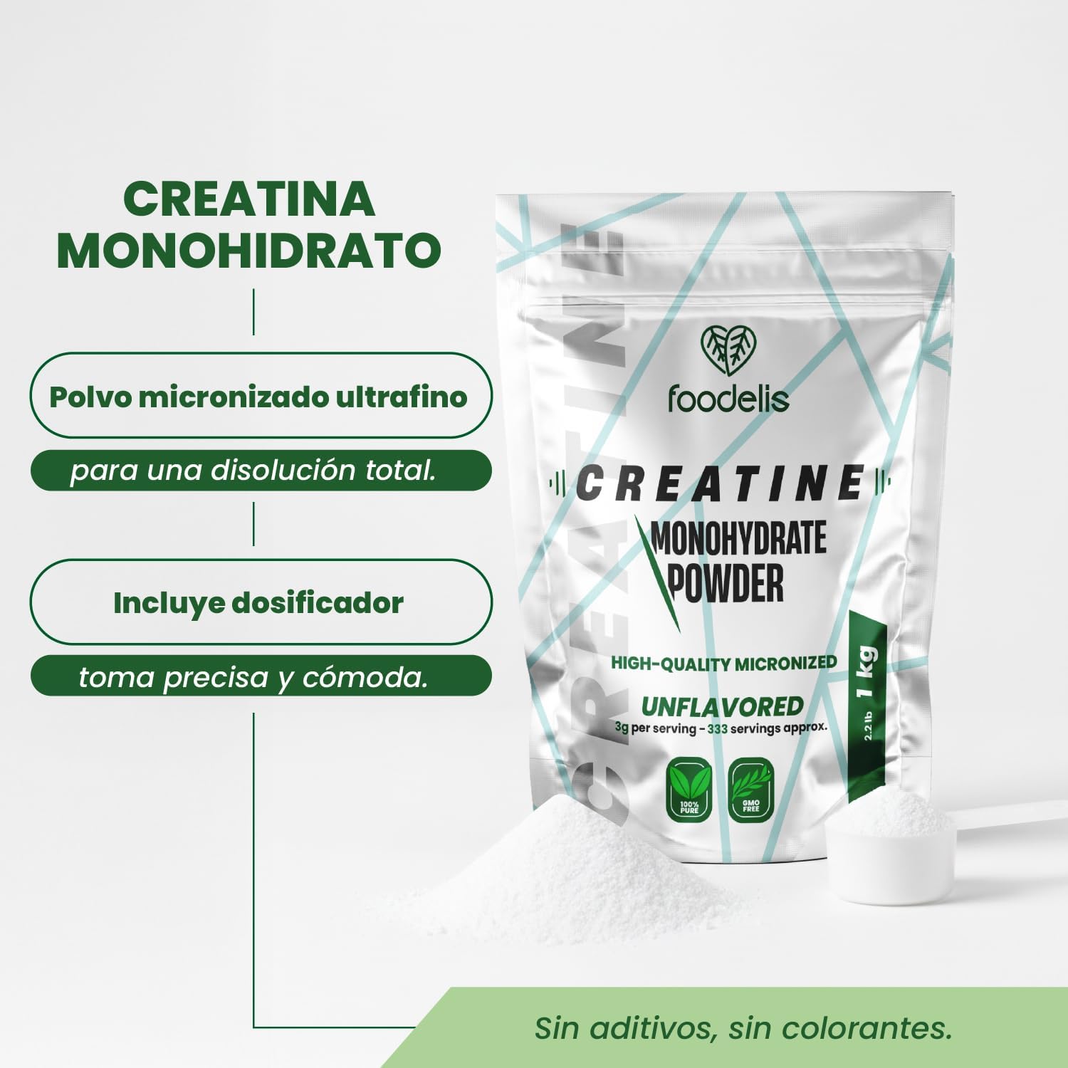 Detalle 1 de Foodelis Creatina Monohidratada 1 kg - ¡Pureza y Eficiencia! 💪