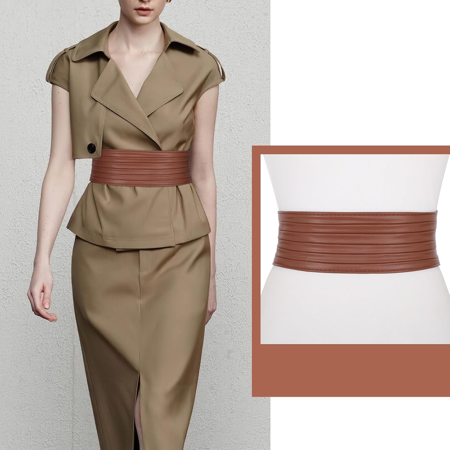 Thumbnail 1 de JASGOOD Gold Wide Waist Belt for Women – Stretchy Braided Elastic Obi Belt