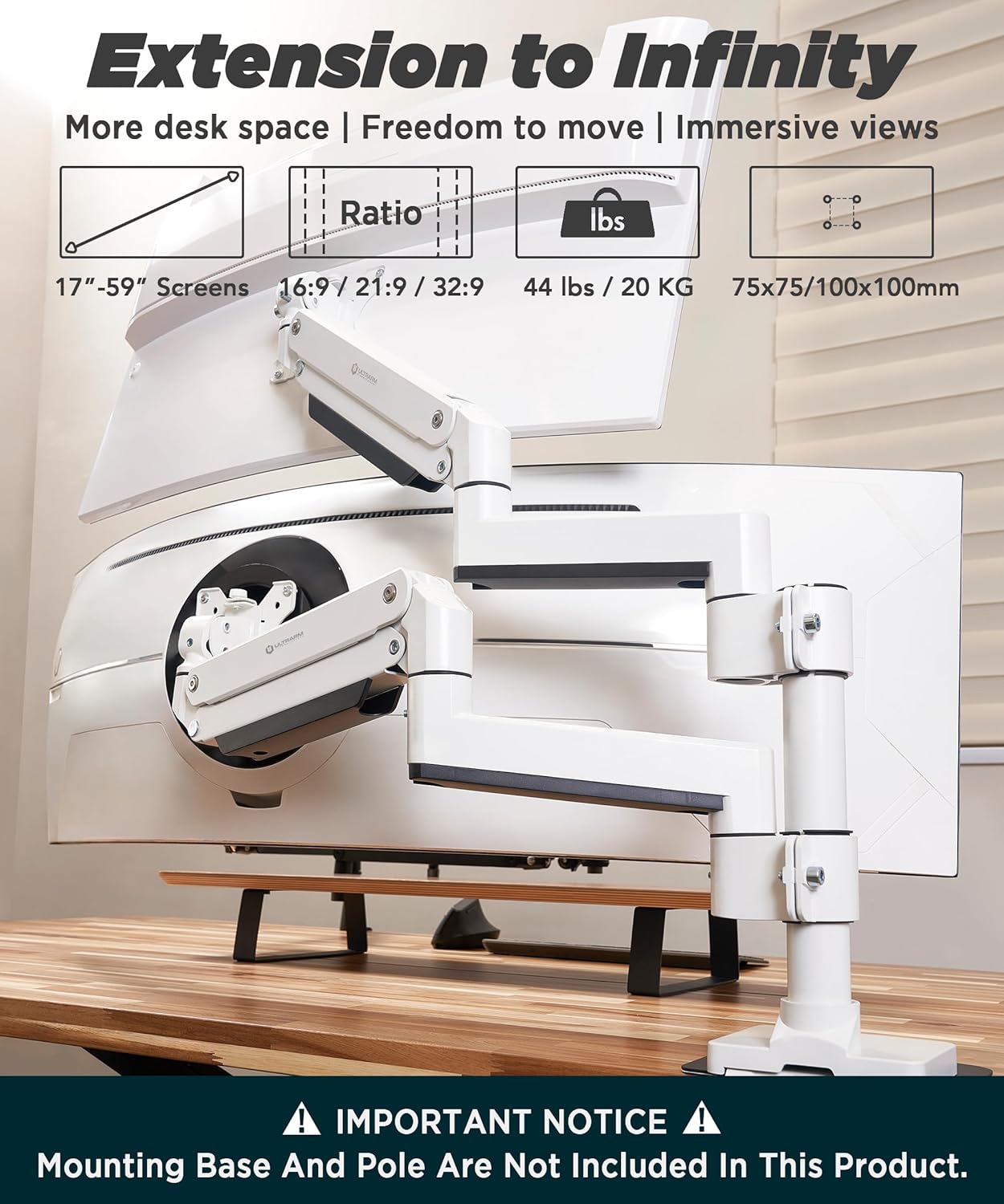 Thumbnail 1 de ULTRARM Braccio di Estensione Heavy Duty: Supporto Doppio Verticale per Monitor 49″, MA20PW-A