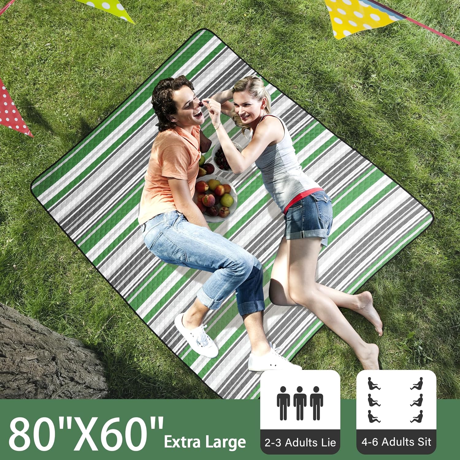 Detalle de HX&OD Large Picnic Blanket Outdoor 80" x 60" – 3-Layer Waterproof Foldable Park Mat