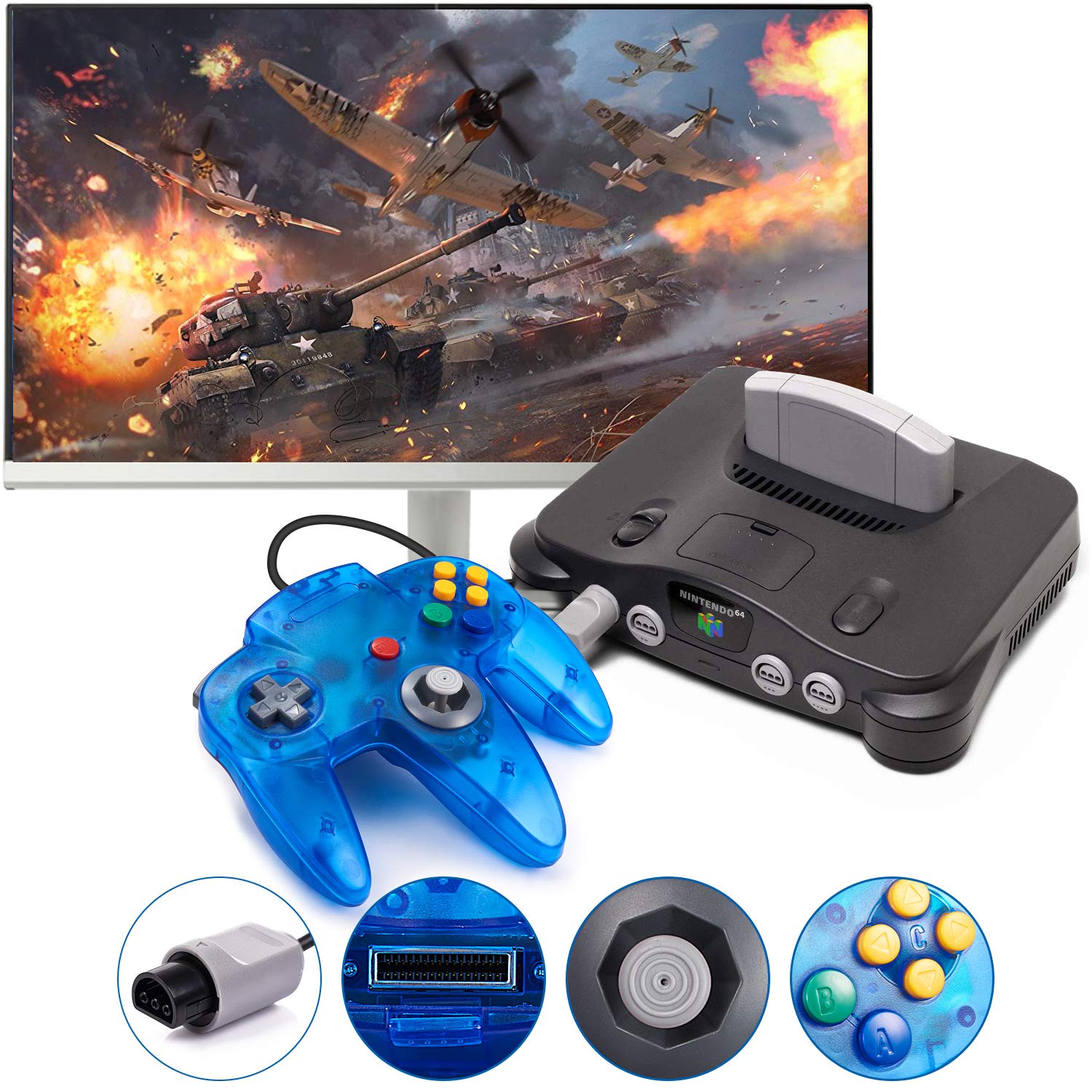Detalle de miadore Retro 64-Bit N64 Controller (kabelgebunden, klares Blau) – Gamepad für N64 & N64-Spiele