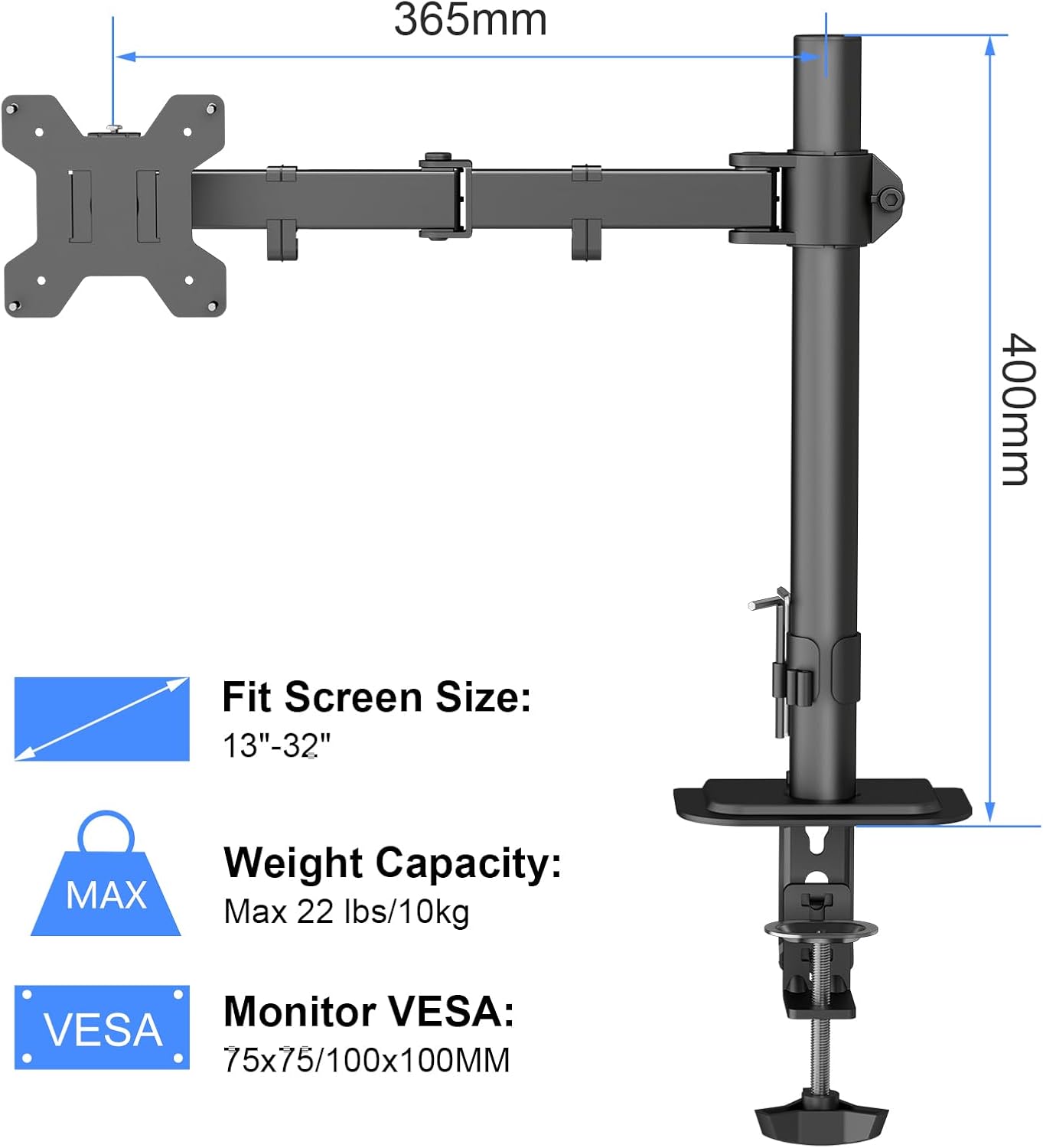 Detalle de suptek MD6421 monitorarm voor 13–32 inch, VESA 75/100 mm en 360° draaibaar