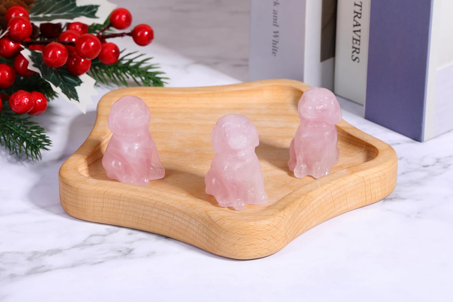 Thumbnail 2 de JSDDE Rose Quartz Crystal Dog Figurine – Hand Carved Healing Gem Ornament for Dog Lovers