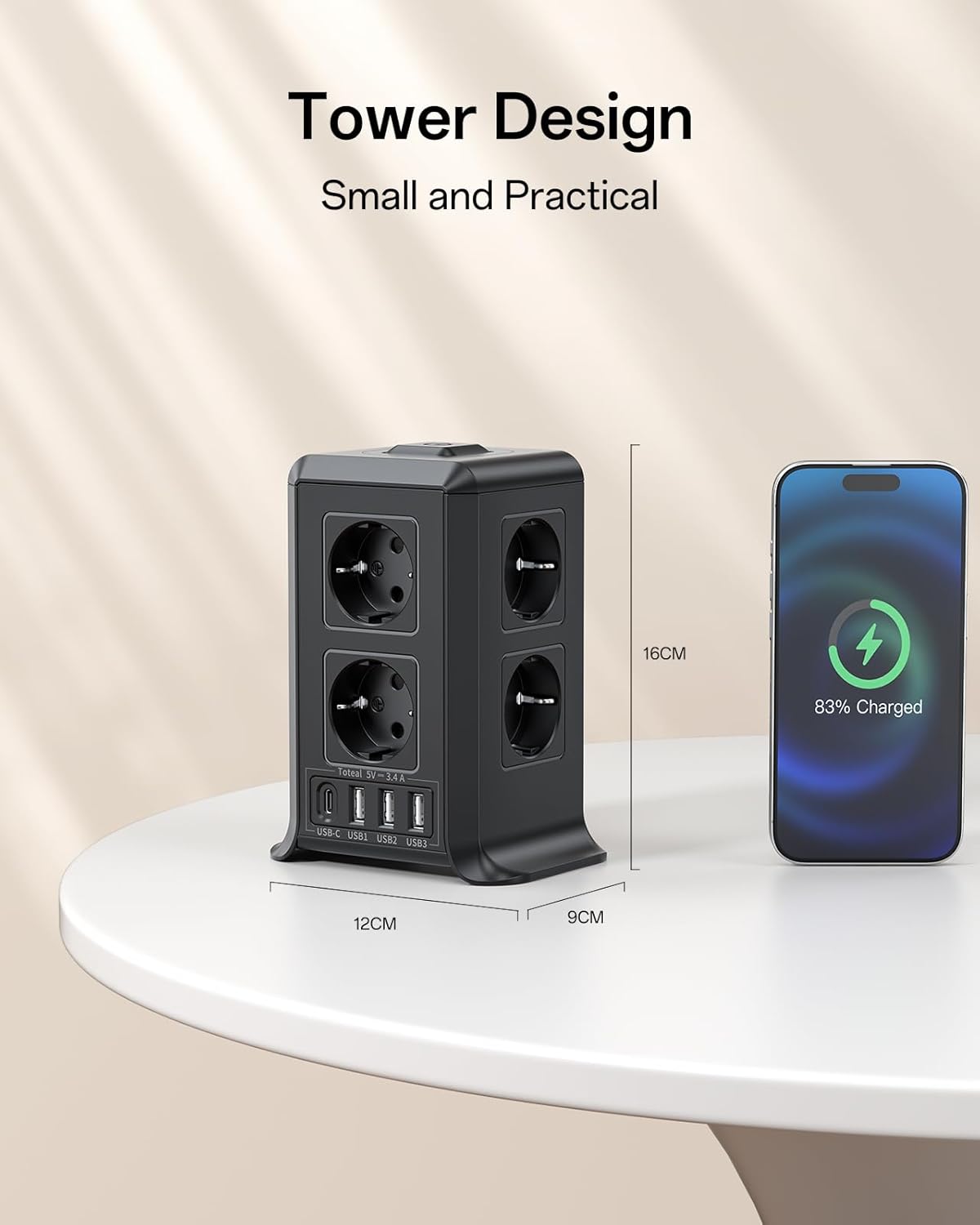 Thumbnail 5 de 5M Verlängerungskabel Mehrfachsteckdose mit Schalter: 8-Fach-Steckdosenleiste, 3 USB + USB-C, Überspannungsschutz