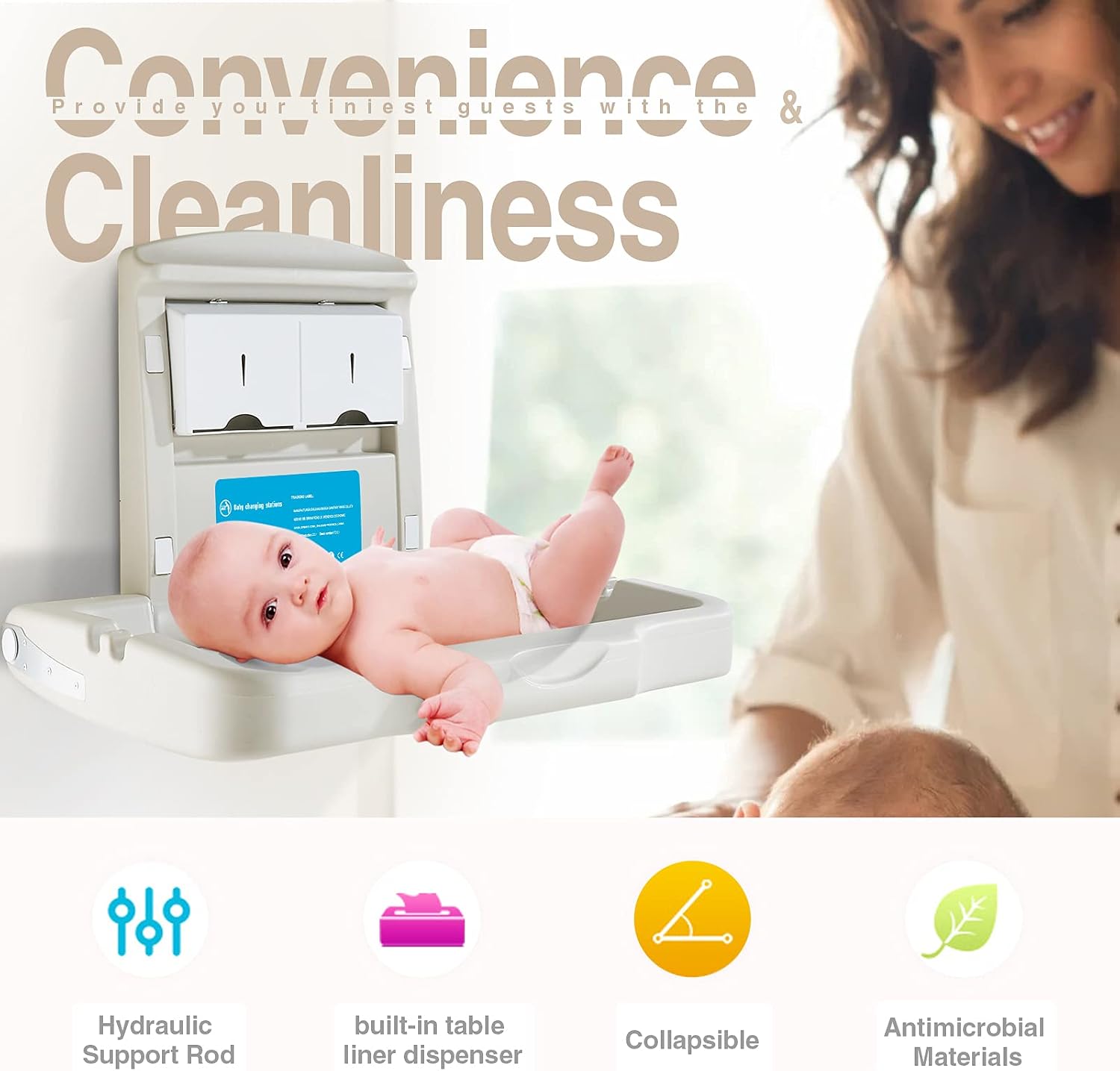 Thumbnail 1 de Modunful Horizontal Baby Changing Station/Table and Sign (Wall Mounted) – Safe, Space-Saving Changing Unit