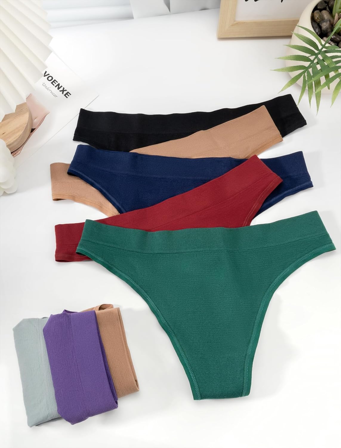 Thumbnail 5 de VOENXE nahtloser String-Tanga Damen mit hoher Taille – 5er Pack Seamless Slip für Sport & Alltag