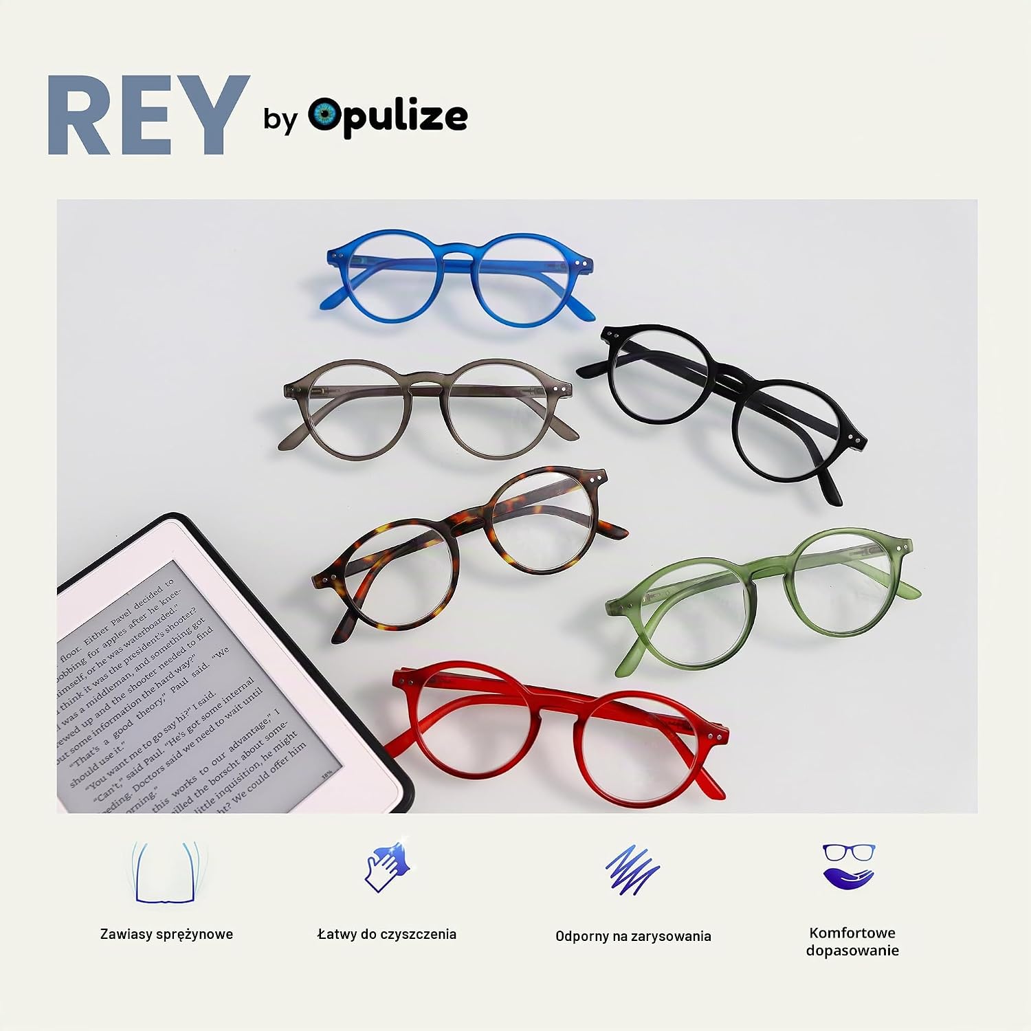 Detalle 2 de OPULIZE LEO – uniseksowe okulary do czytania, prostokątne oprawki i zawiasy sprężynowe
