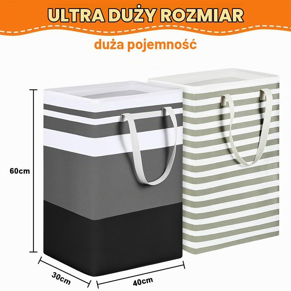 Detalle de AUAUY 5455554 składane kosze na pranie, 2 szt., powłoka PE i wzmocnione uchwyty