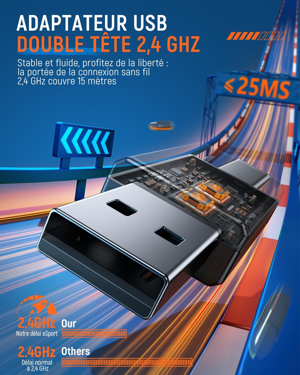 Thumbnail 1 de Tatybo WT5 Casque gaming sans fil 2,4 GHz (USB-A/USB-C) pour PC, PS5/PS4, Switch + micro ENC