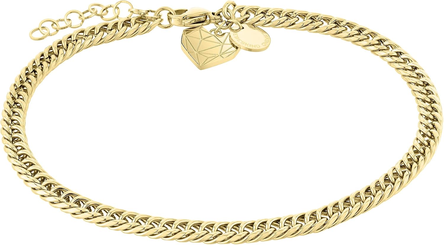 Detalle de LIEBESKIND BERLIN Damen Fußkette Edelstahl – Herzanhänger und Panzerkette, 25 cm, IP Roségold
