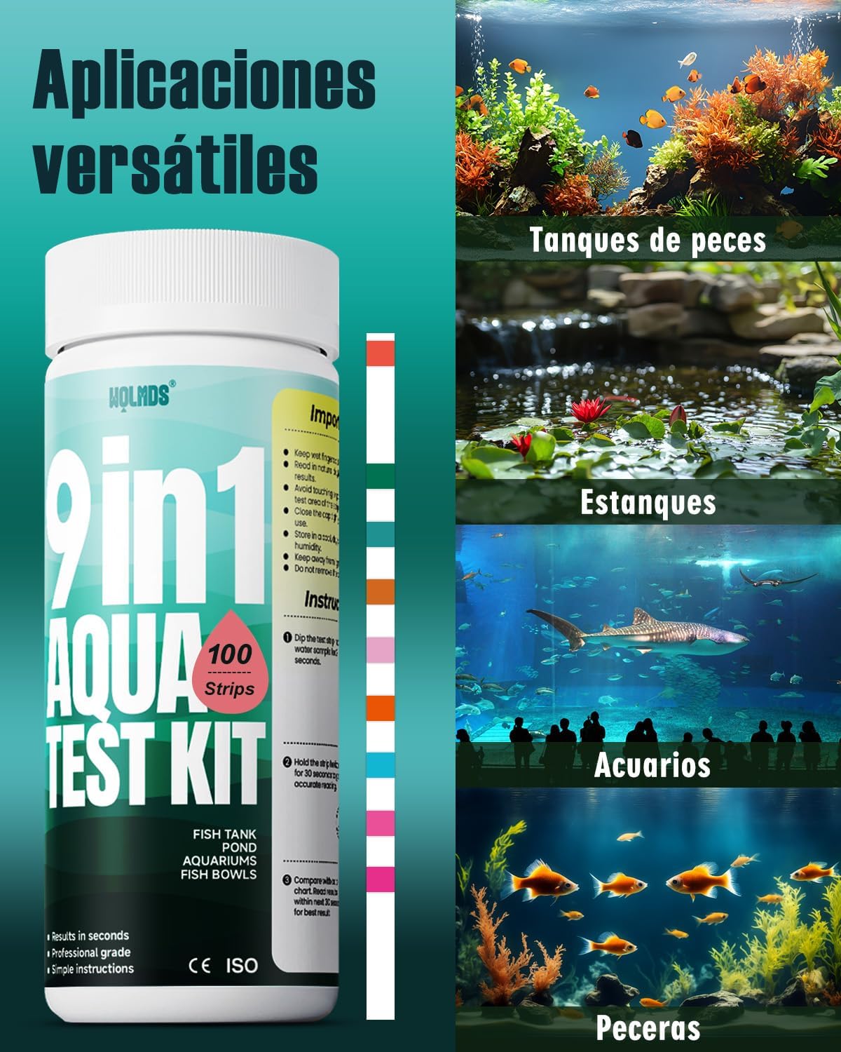 Detalle 1 de Wolmds Kit Test Agua 9-en-1 para acuario