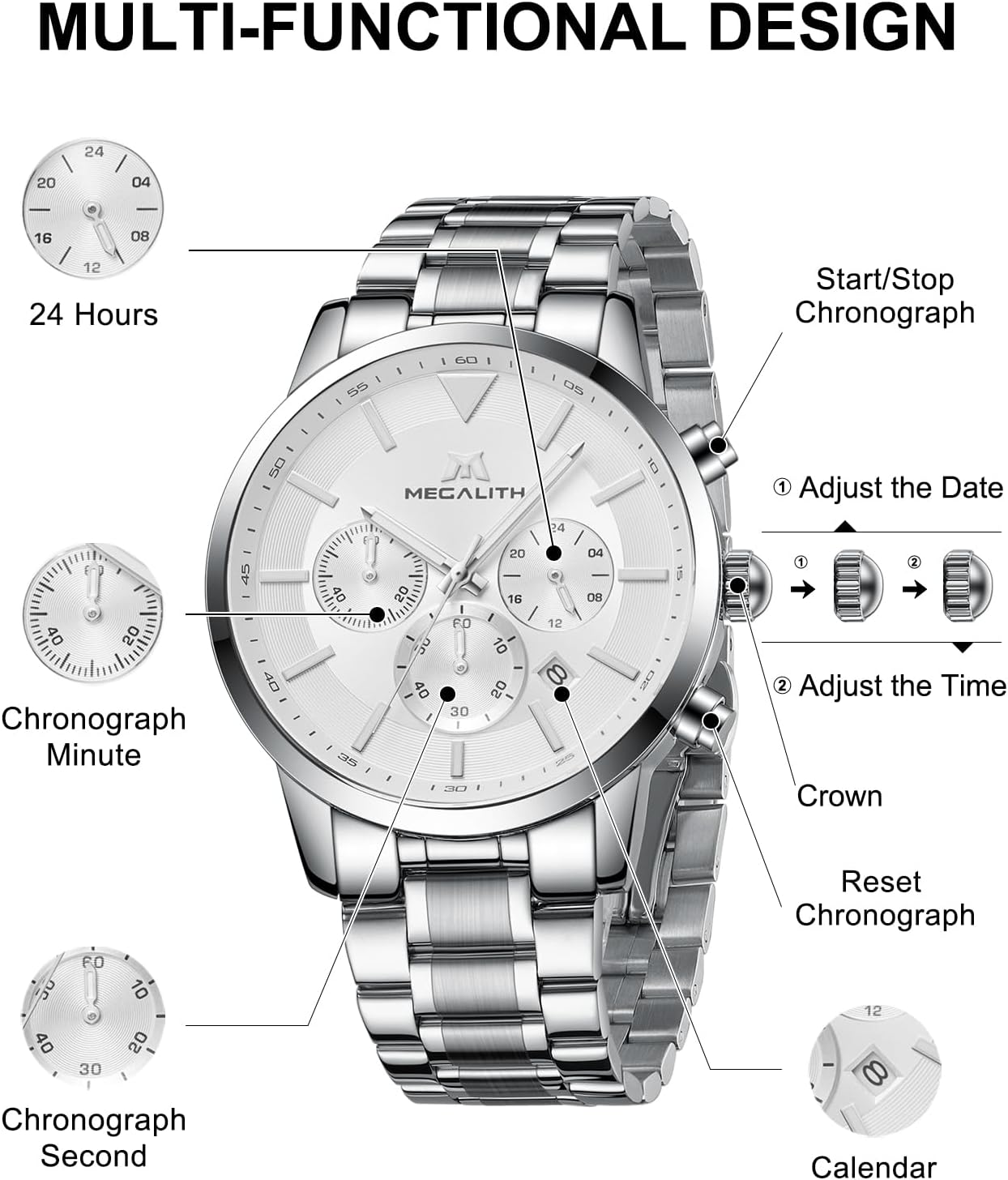 Detalle 1 de MEGALITH Herrenuhr 43,5 mm Chronograph