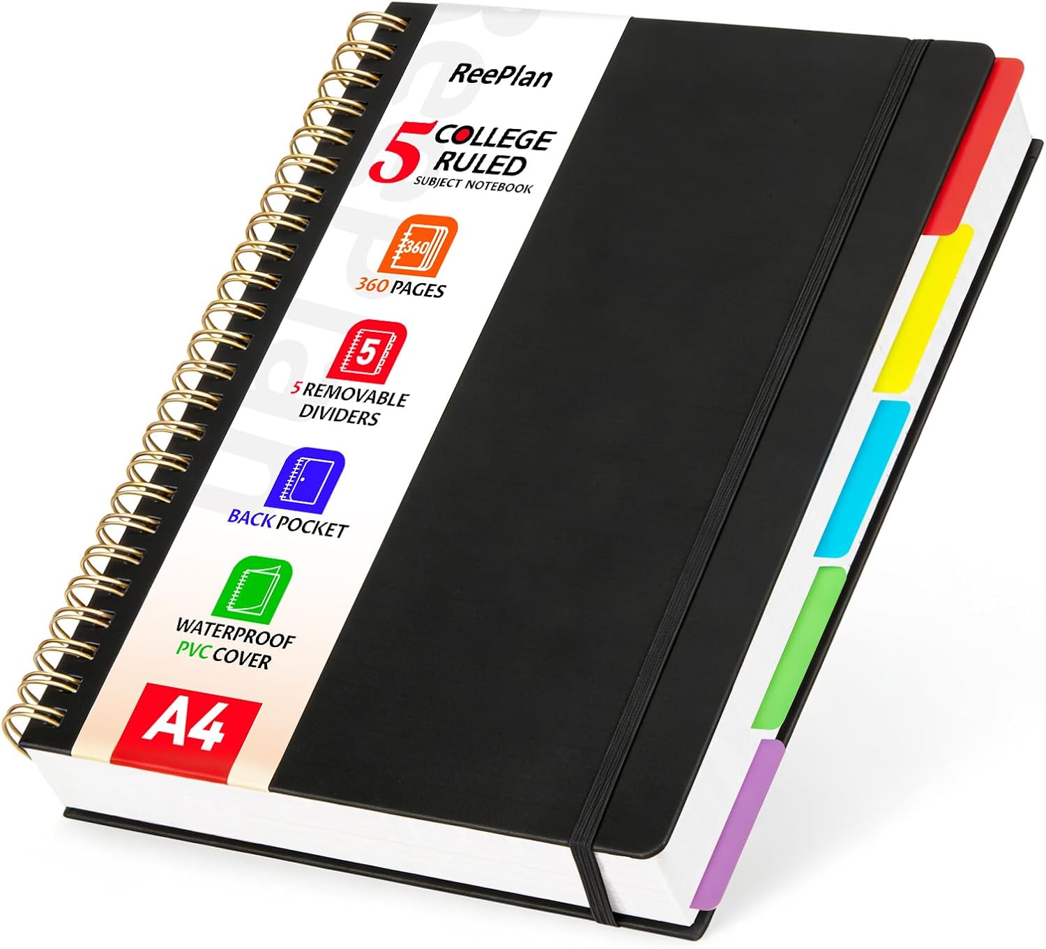 Detalle de ReePlan 360 Pages A4 Spiral Notebook with 5 Subject Dividers