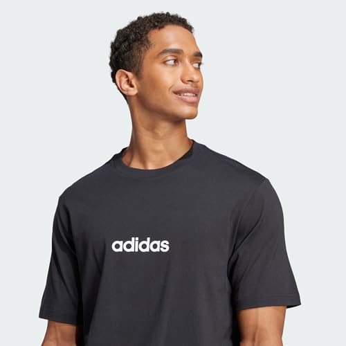 Detalle 2 de Adidas Uomo Essentials Linear Jersey Shirt - Girocollo, Regular Fit in Black/White, M