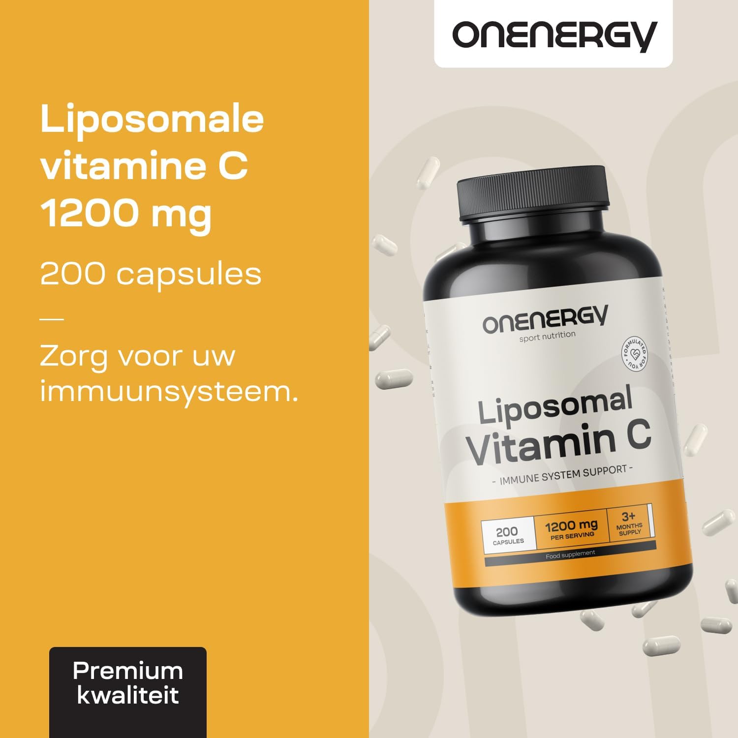 Detalle de OnEnergy Liposomale Vitamine C 1200 mg met rozenbottel, 200 capsules