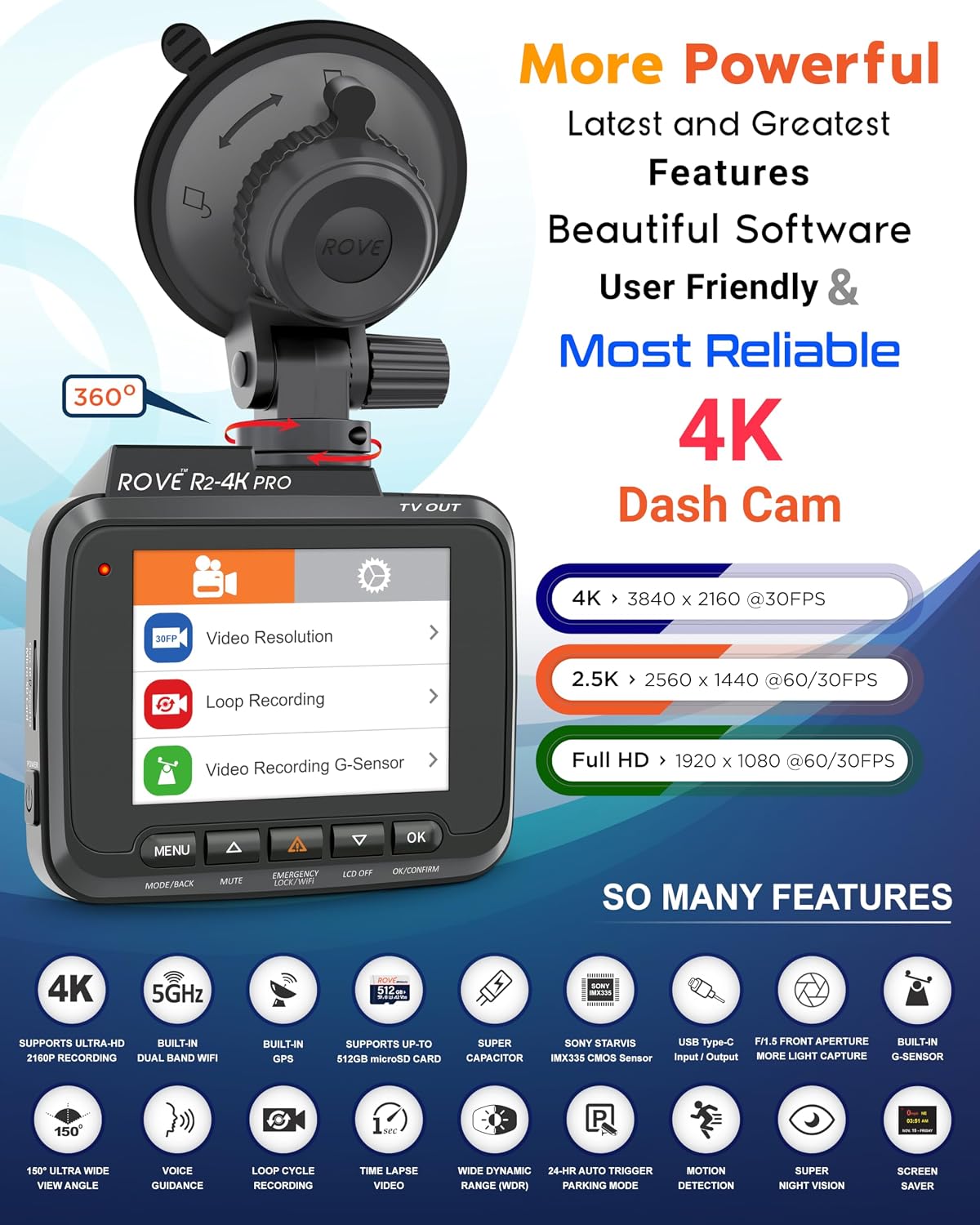 Detalle 2 de ROVE R2-4K PRO Dash Cam ⚙