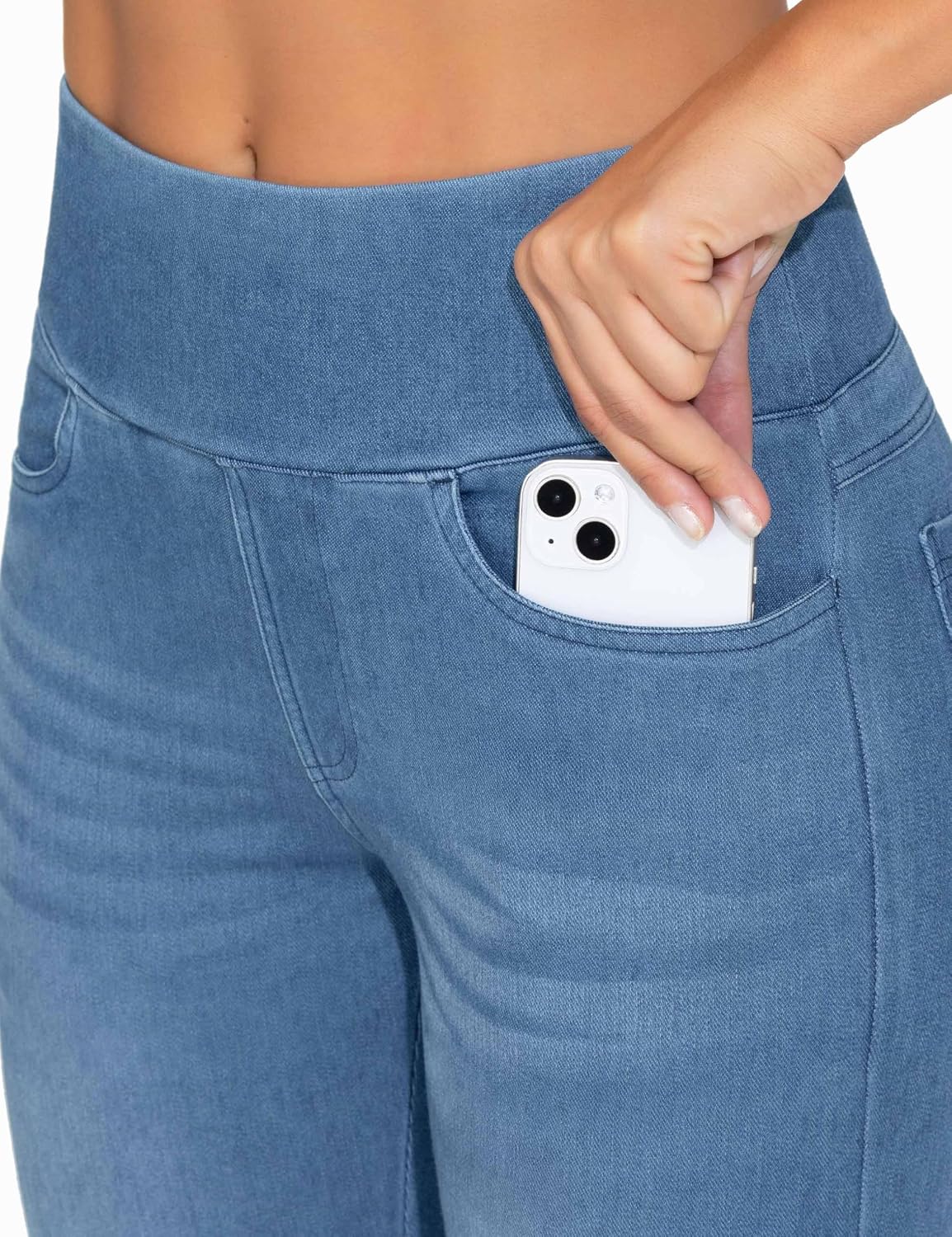 Detalle 2 de THE GYM PEOPLE Women's High Waisted Capri Jeggings with Pockets
