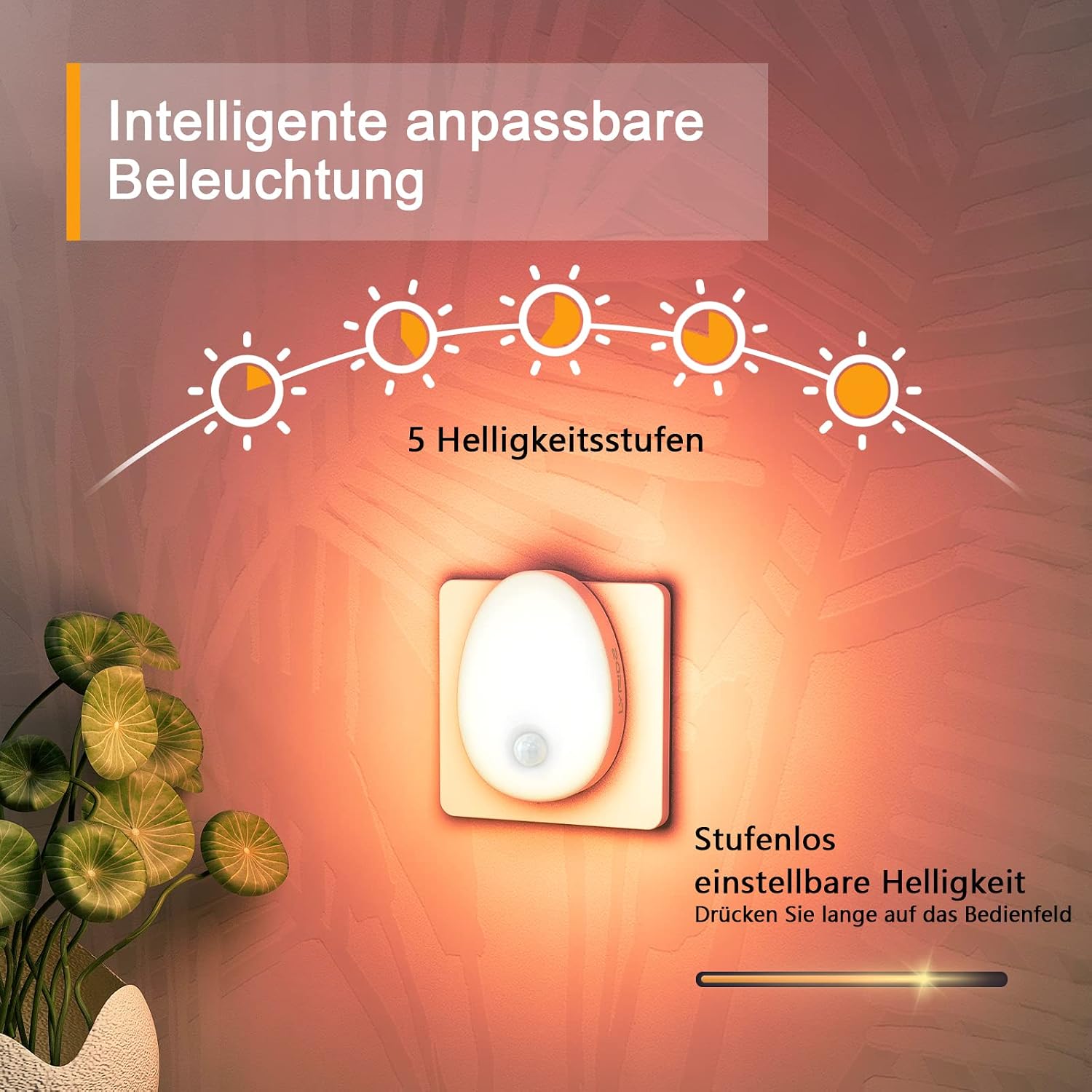 Detalle de Lyridz Nachtlicht-Steckdose mit Bewegungsmelder (dimmbar), Plug-in Rot – 2er-Set für Kinderzimmer, Flur & Küche