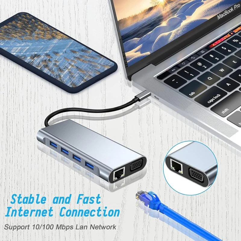 Detalle de Klack HUB USB-C 10 en 1 Adaptador aluminio con HDMI 4K