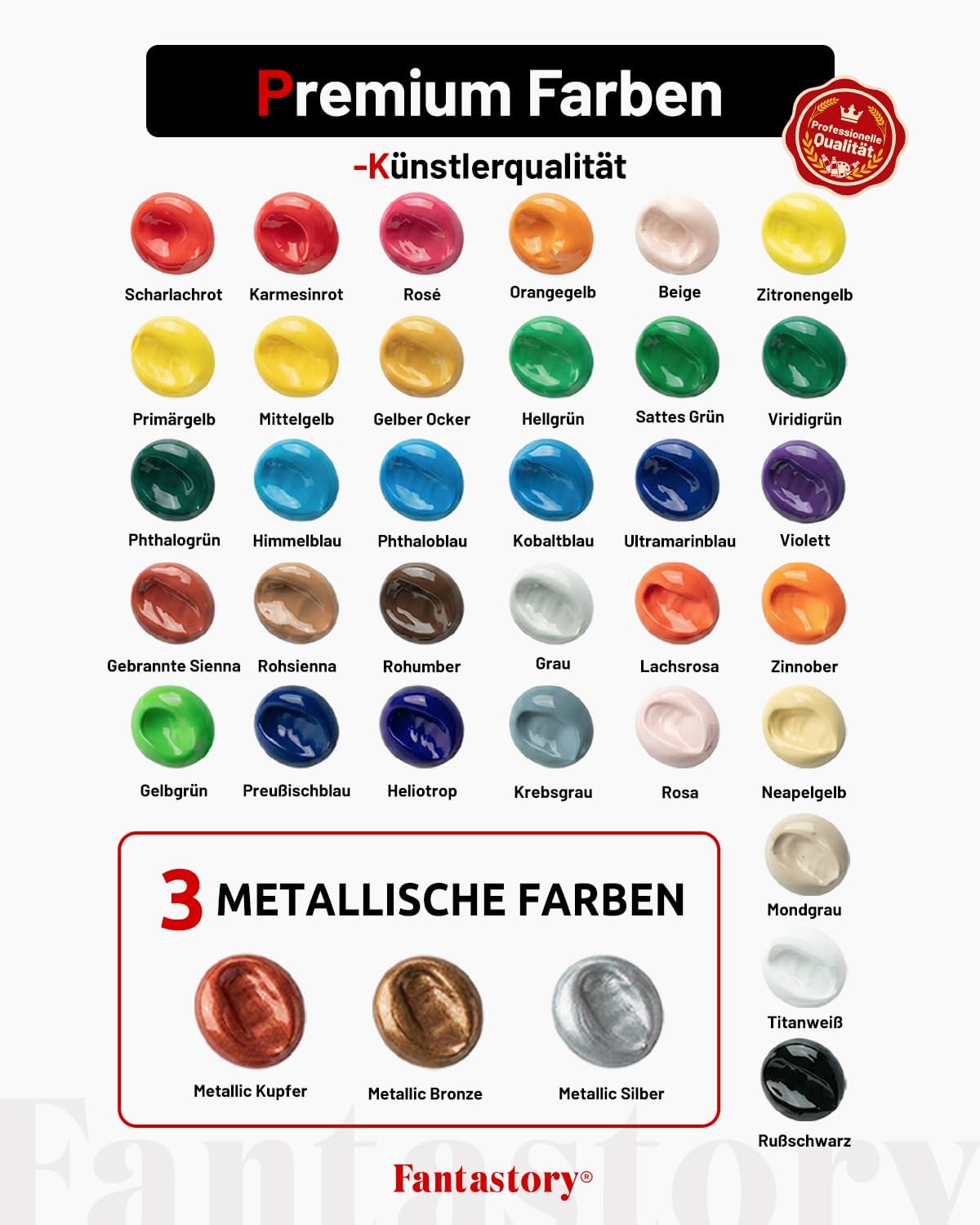Thumbnail 1 de Fantastory Acrylfarben Set (36 x 36 ml) mit 10 Pinseln – hochpigmentiert, wasserfest & lichtecht