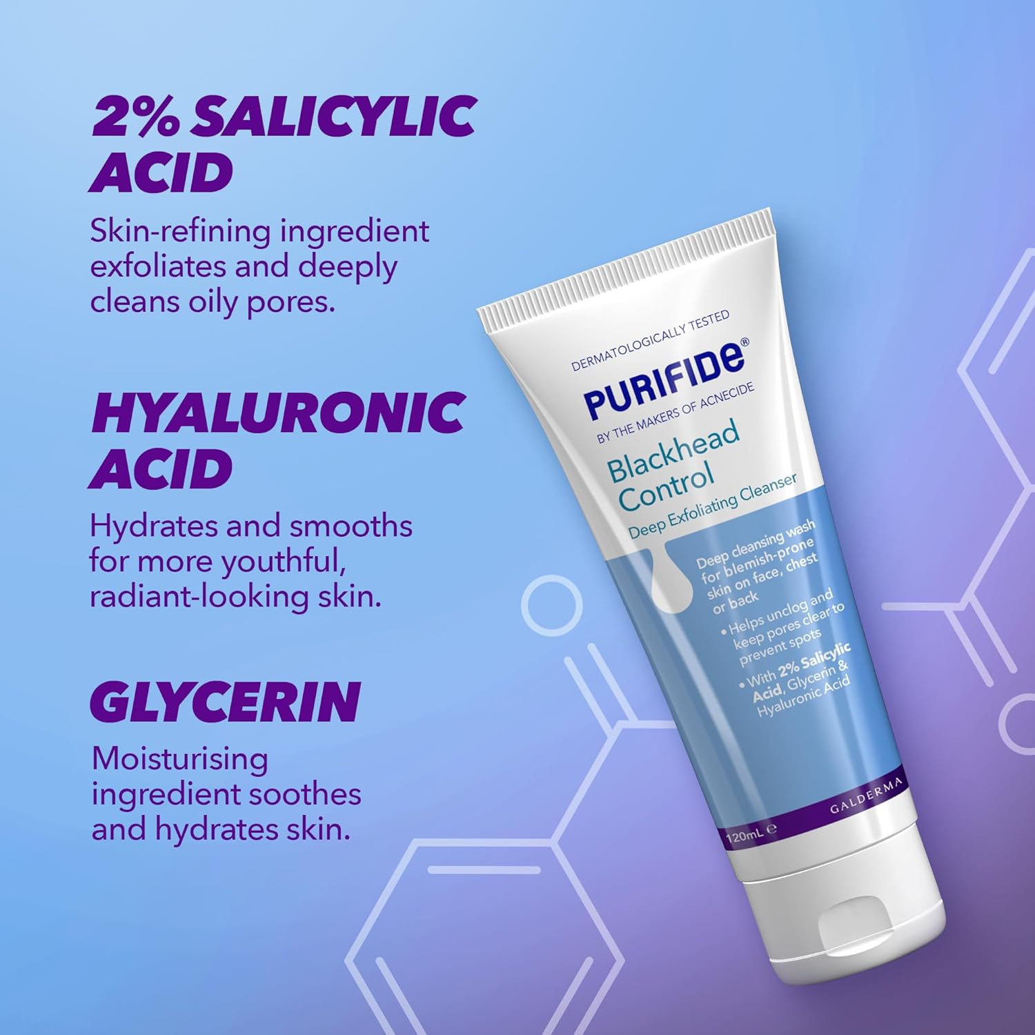 Detalle de Purifide by Acnecide Blackhead Control Face Wash – Deep Exfoliating Cleanser for Acne‑Prone Skin (120ml)