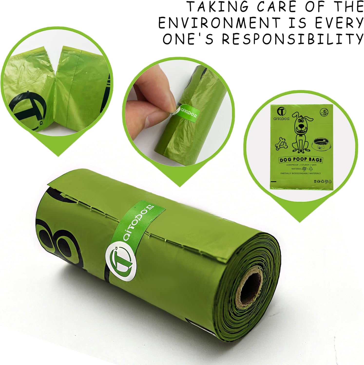 Detalle 2 de AiTodos® 300 Biodégradables Sacs à Caca 31 x 23 cm – 20 rouleaux (15 sacs chacun) en EPI/PE