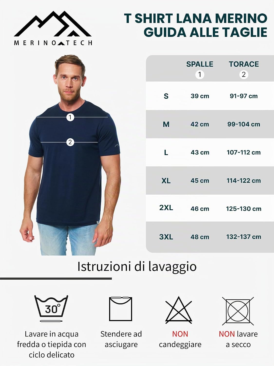 Detalle de Merino.tech Maglietta Lana Uomo – 100% Lana Merino Biologica, intimo leggero e traspirante