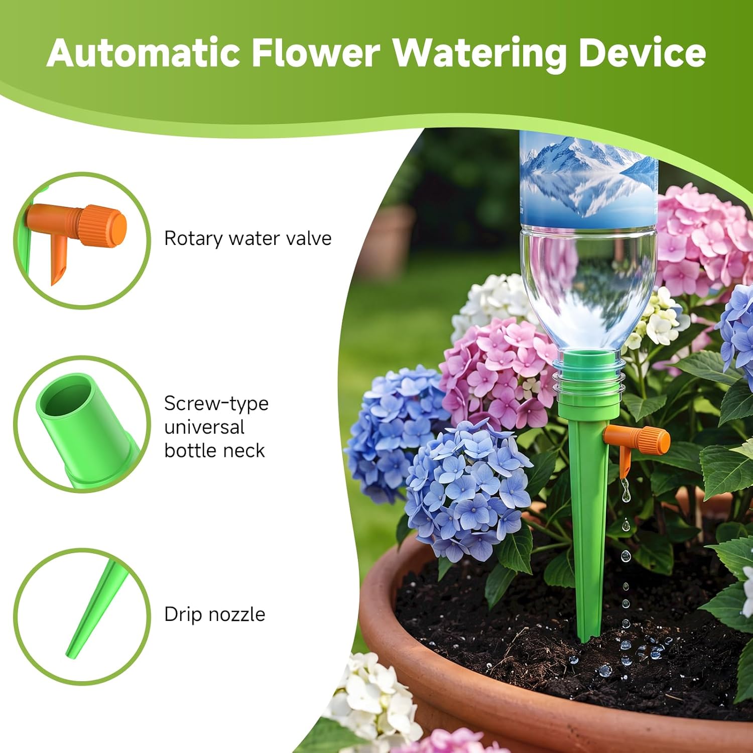 Detalle 2 de Irrigazione automatica: set di 15 sistemi per balcone e piante d'appartamento (arancione e verde)