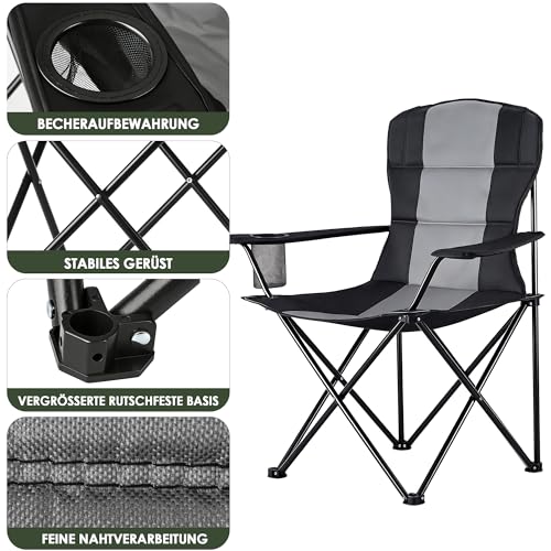Detalle de Foumteex Campingstuhl Faltbar Overgröße – 150 kg Traglast, Getränkehalter, Klappstuhl für Outdoor und Angel