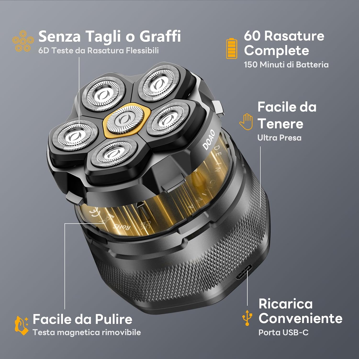 Detalle 2 de Rasoio Testa Calva 2025 rasoio elettrico impermeabile cordless