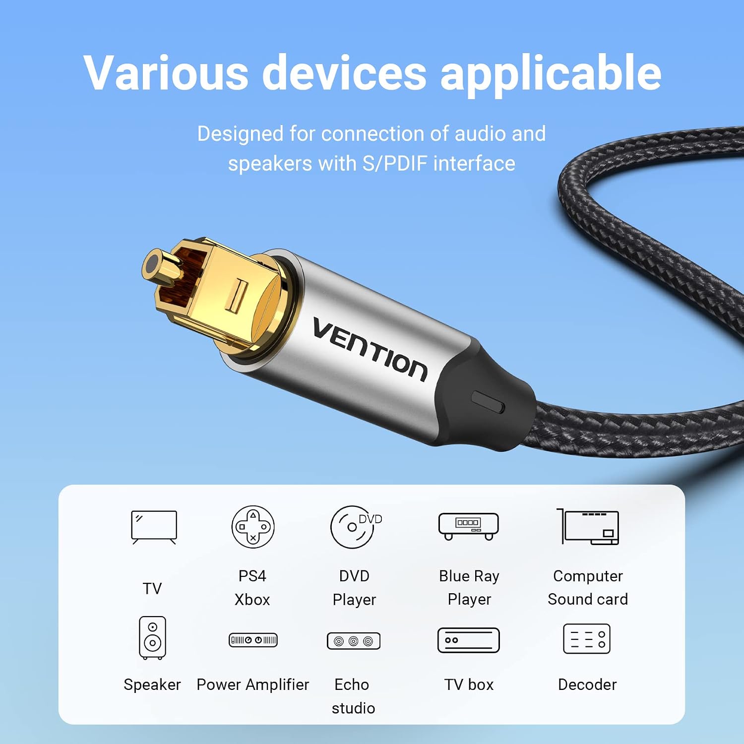 Thumbnail 6 de VENTION 3m Optical Toslink Digital Audio Cable (Gold-Plated) for Soundbar to TV, S/PDIF Home Cinema