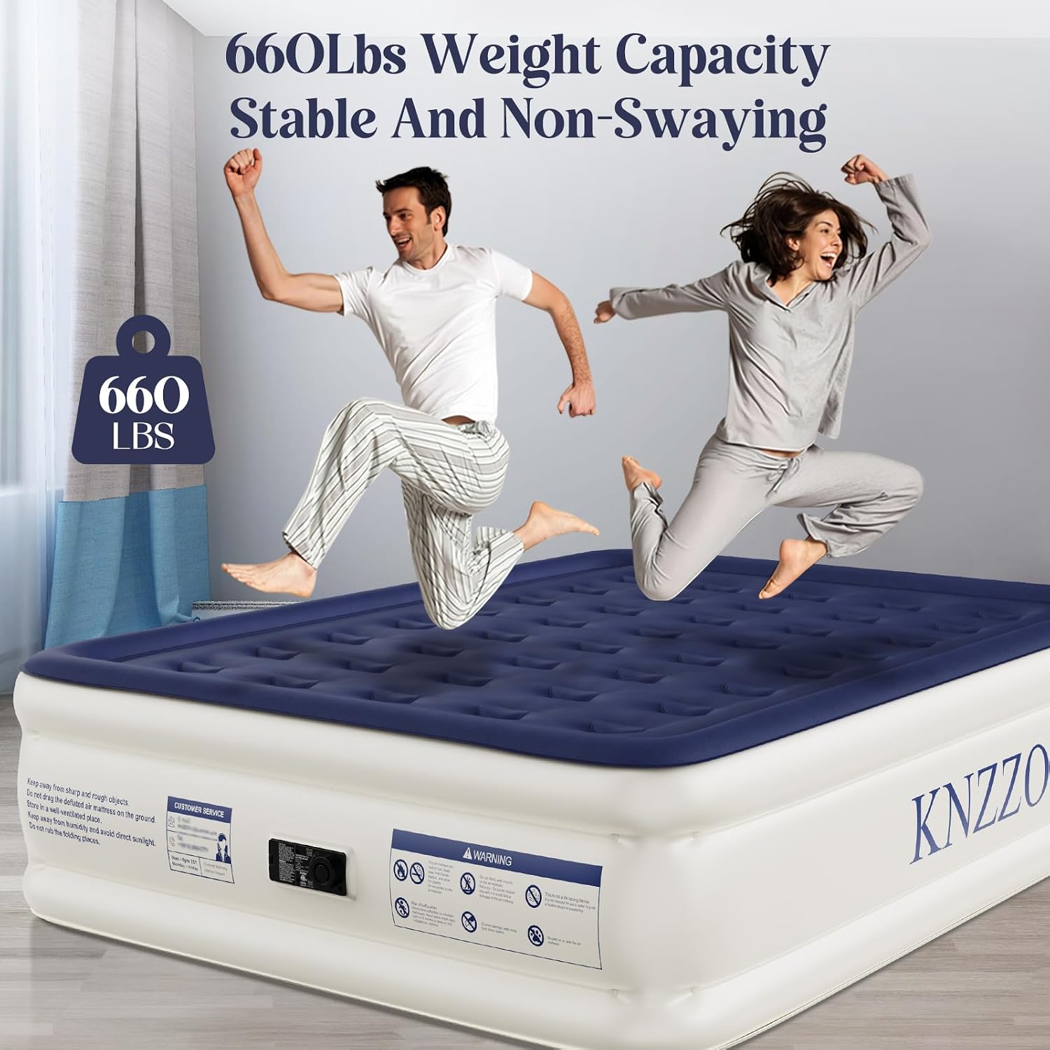 Detalle de KNZZO Queen Air Mattress with Built-in Pump and Plush Flocked Top