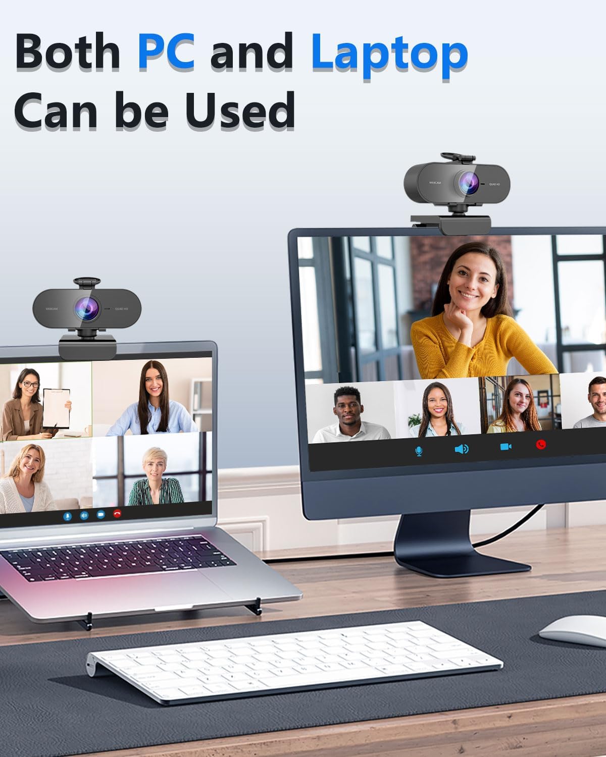 Thumbnail 5 de Kouric 2K Webcam with Microphone and Privacy Cover (USB plug-and-play) for PC, Laptop and Mac