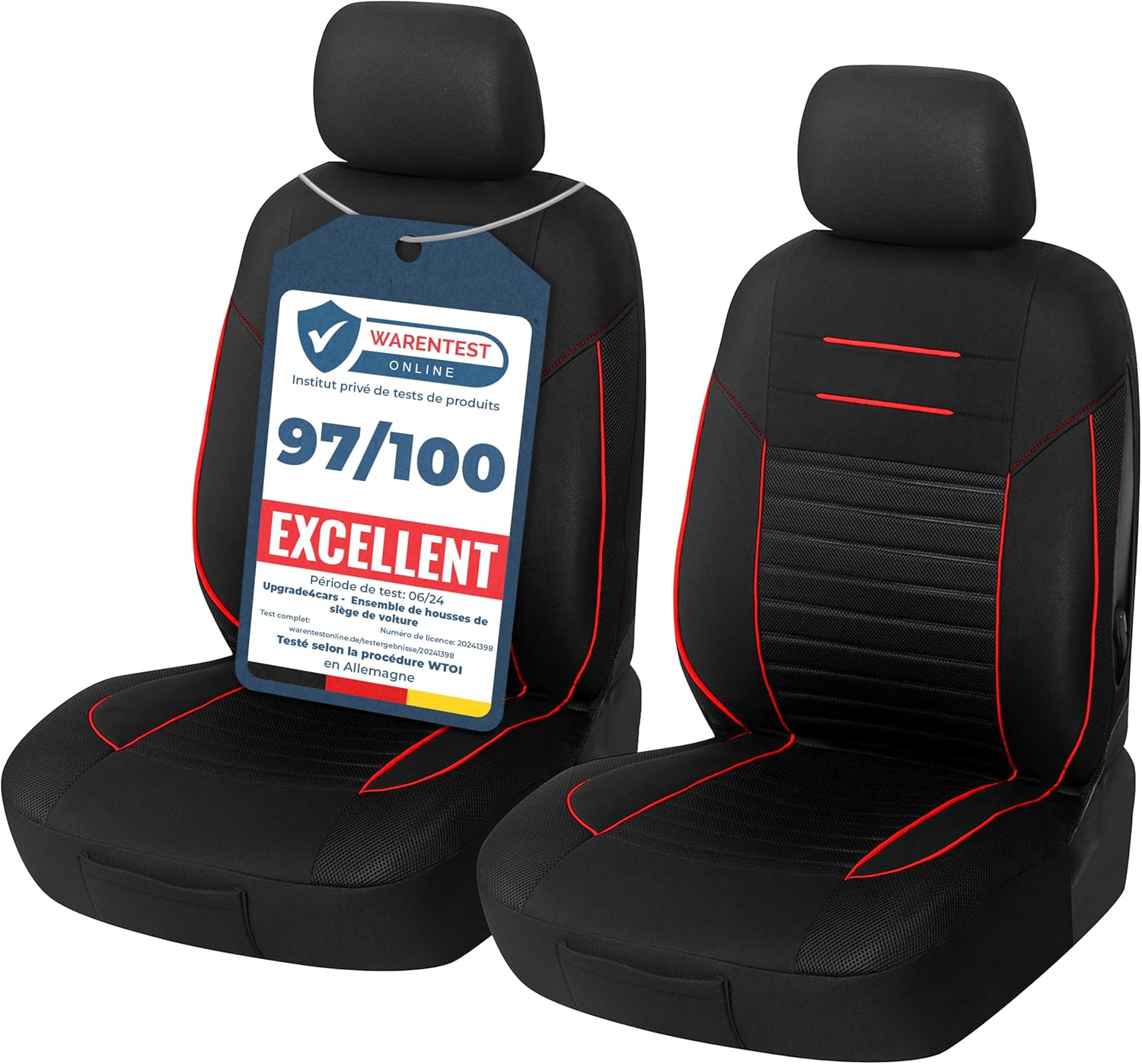 Detalle de Upgrade4cars Housses de siège avant universelles noir et rouge – jeu complet pour conducteur et passager