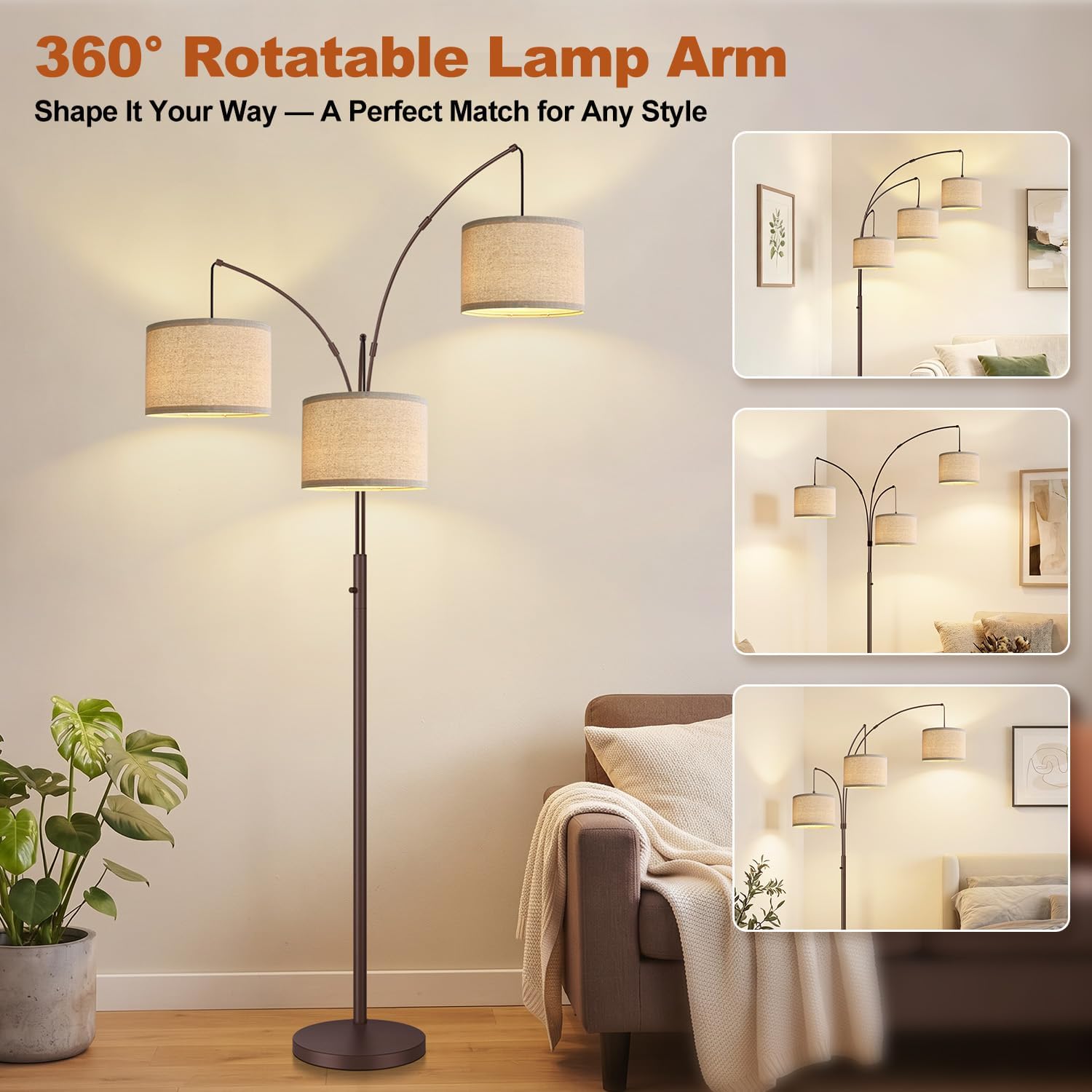 Thumbnail 4 de Nintiue Arc Floor Lamp, Three Lights