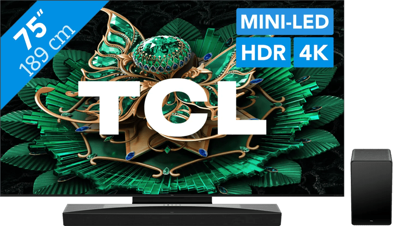 Detalle de TCL 75 Zoll QD Mini-LED C71K 4K (2025) + TCL Q75H – Helles Bildfeld trifft Soundbar-Erlebnis