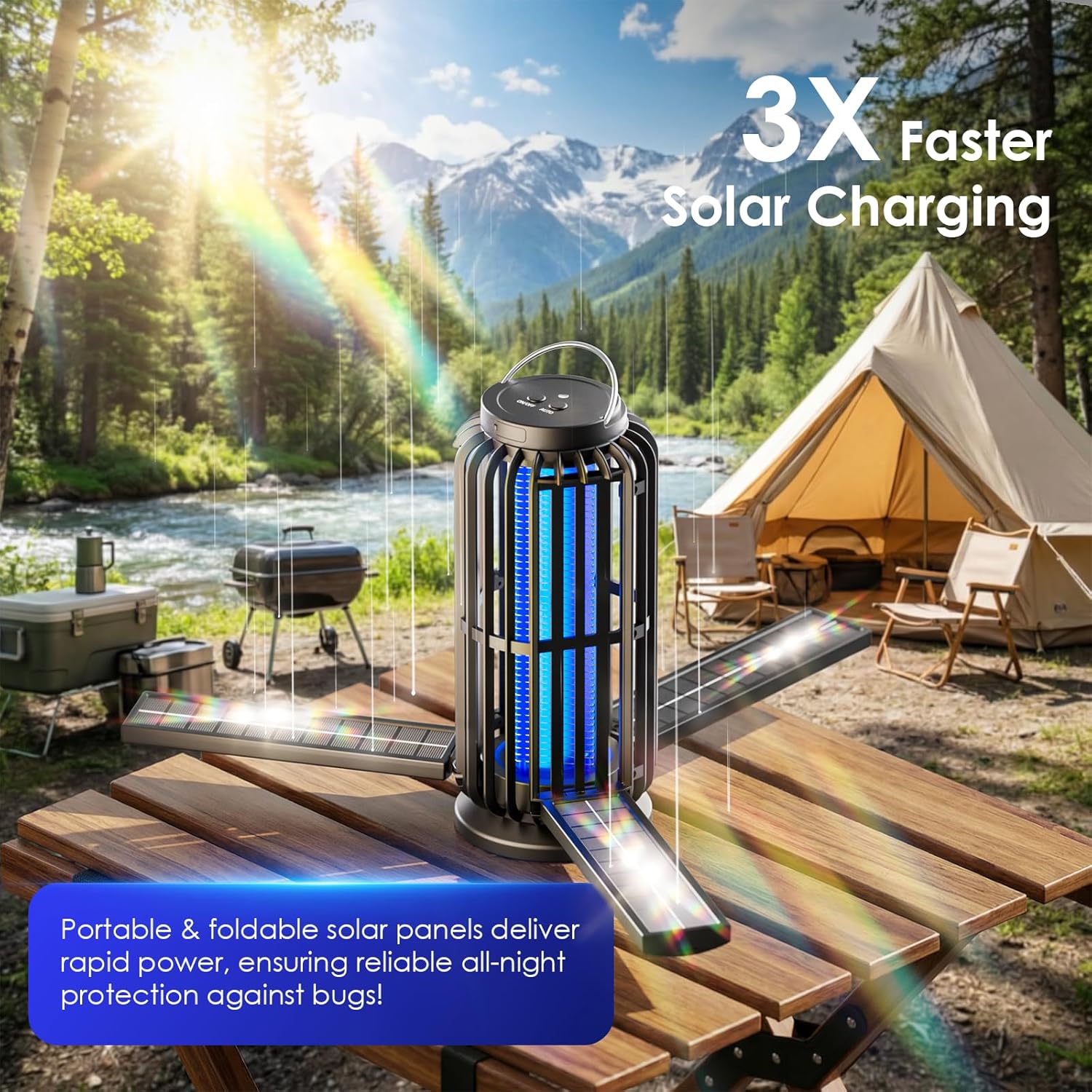 Detalle de TYPEC 2 Pack Solar Bug Zapper with 3 Solar Panels and 4200V Mosquito Trap