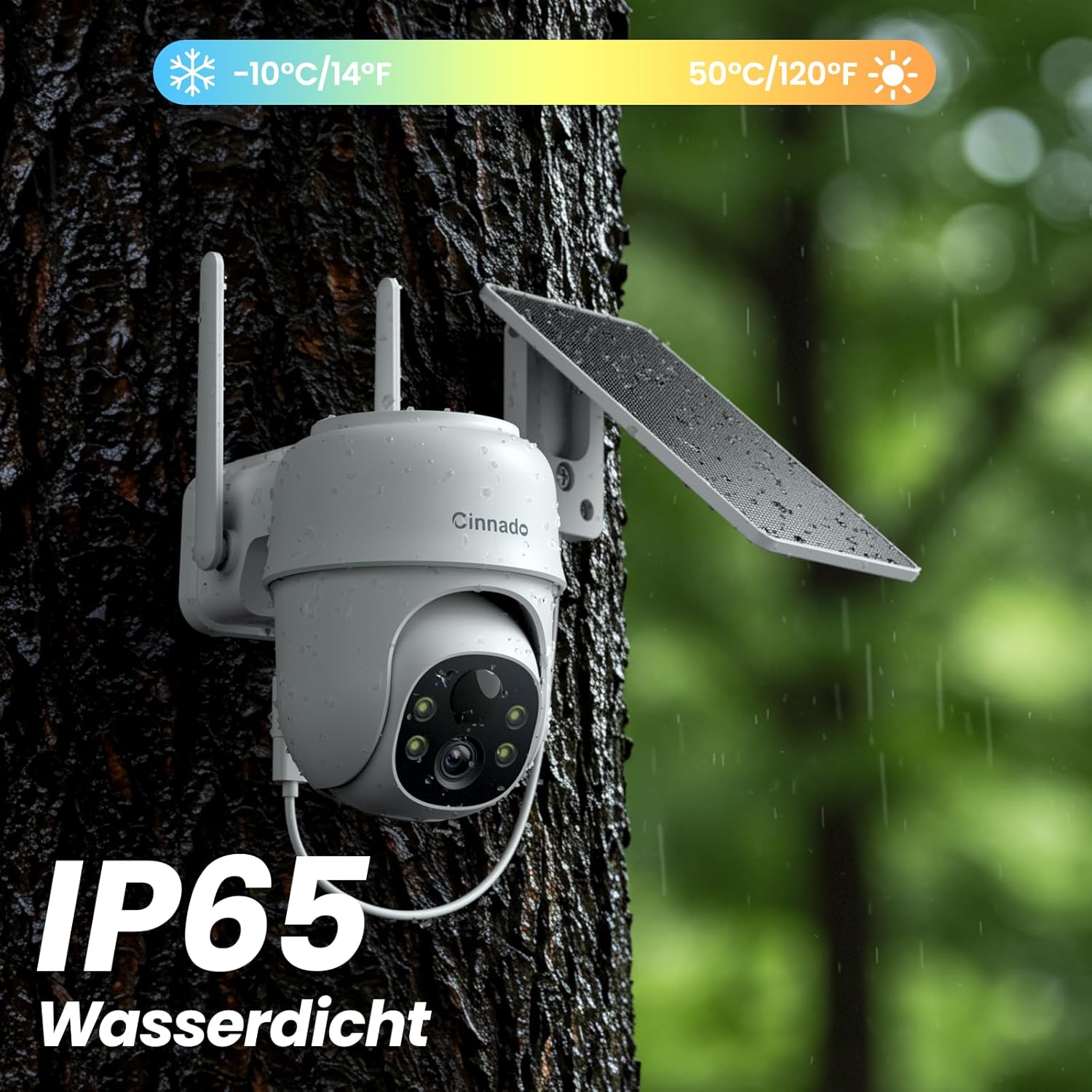 Detalle 2 de Cinnado Überwachungskamera Aussen Akku Solar – kabellos, 2K, 360° PTZ, IP65