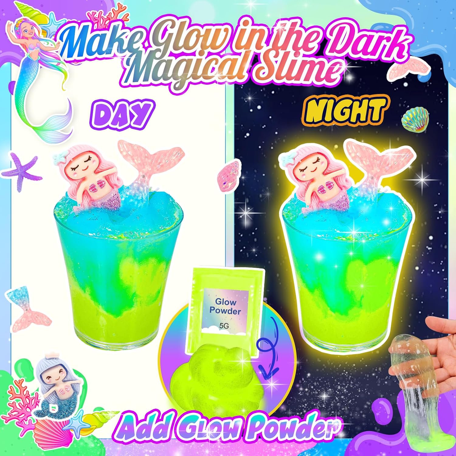 Detalle de iKidiki Slime Kit for 6–12 Year Olds: DIY Glitter Slime Set with Mermaid Accessories