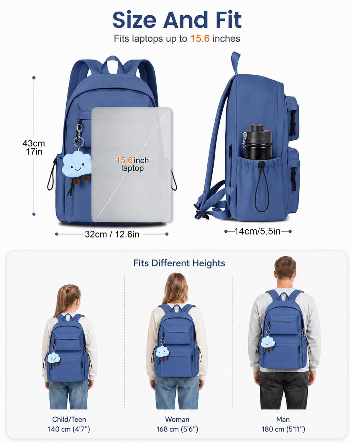 Thumbnail 5 de FIORETTO Backpack Womens School Bag: Lightweight, Water-Resistant, 15.6" Laptop Ready