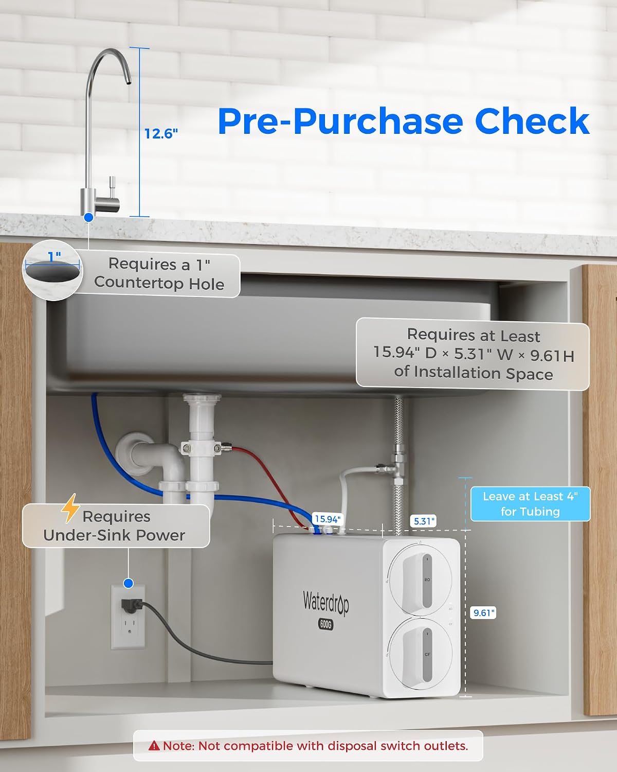 Detalle de Waterdrop reverse osmosis system, 600 GPD