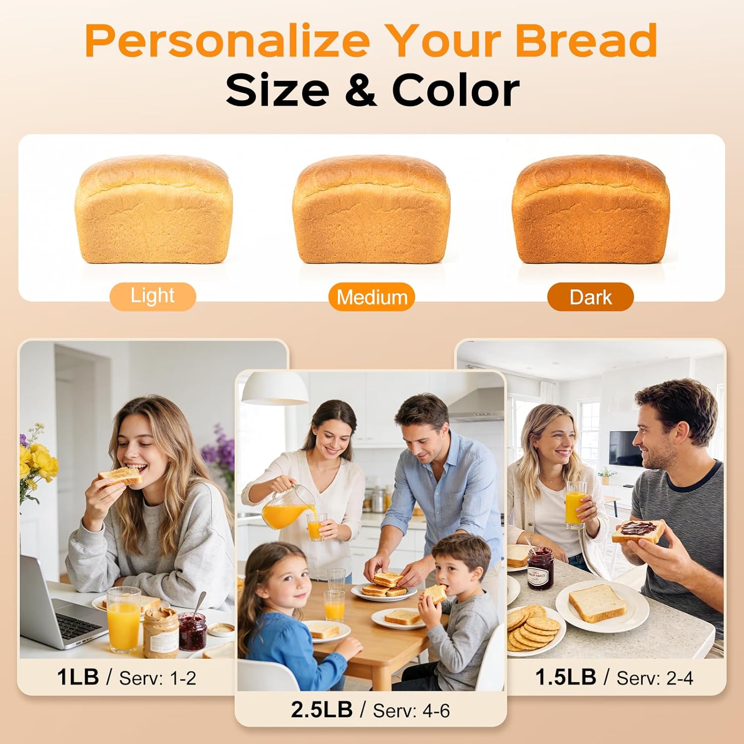 Detalle de LCKSMAL 2.5LB Bread Maker with Built-in Scale: 25-in-1, Beginner-Friendly