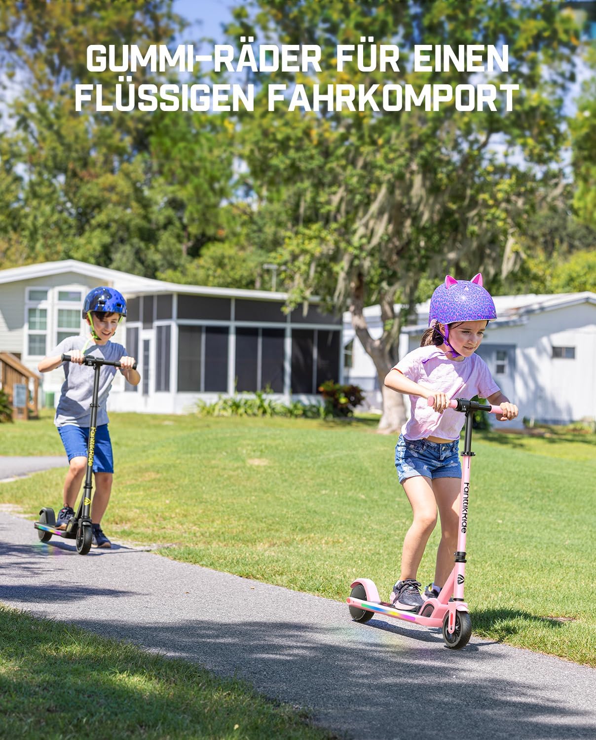 Detalle 2 de FanttikRide C9 Pro Elektroroller für Kinder (8–12 Jahre) – 8/12/16 km/h, faltbar & mit Regenbogen-LEDs