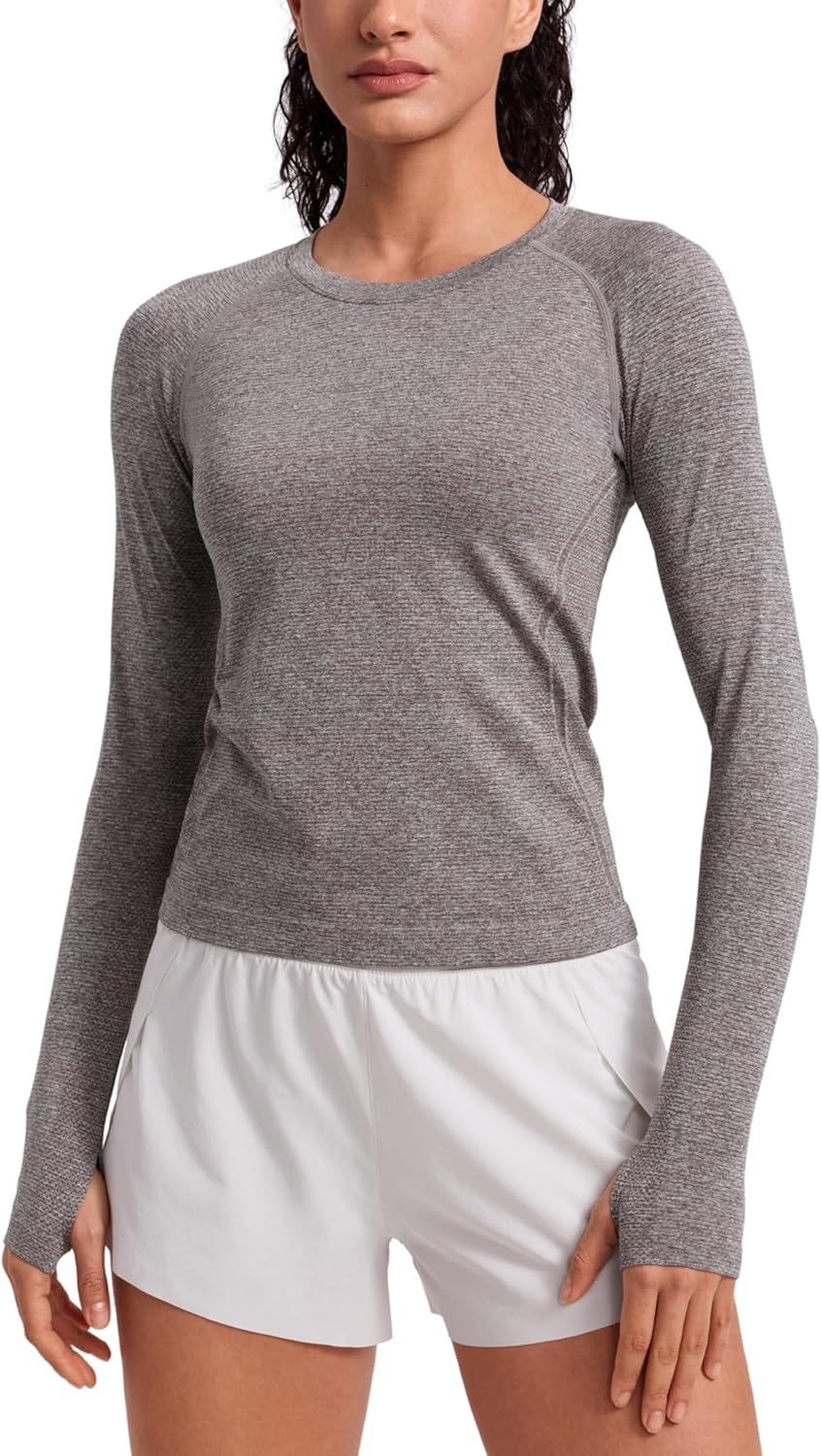 Detalle de CRZ YOGA Donna Camicia da Allenamento a Maniche Lunghe senza Cuciture: asciugatura rapida e comfort ottimale