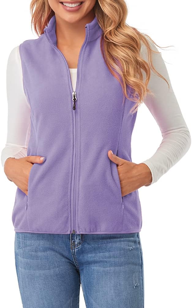 Detalle de Fuinloth Fleece-Weste für Damen mit Stehkragen und Reißverschlusstaschen – leichte Ärmellose Zwischenschicht