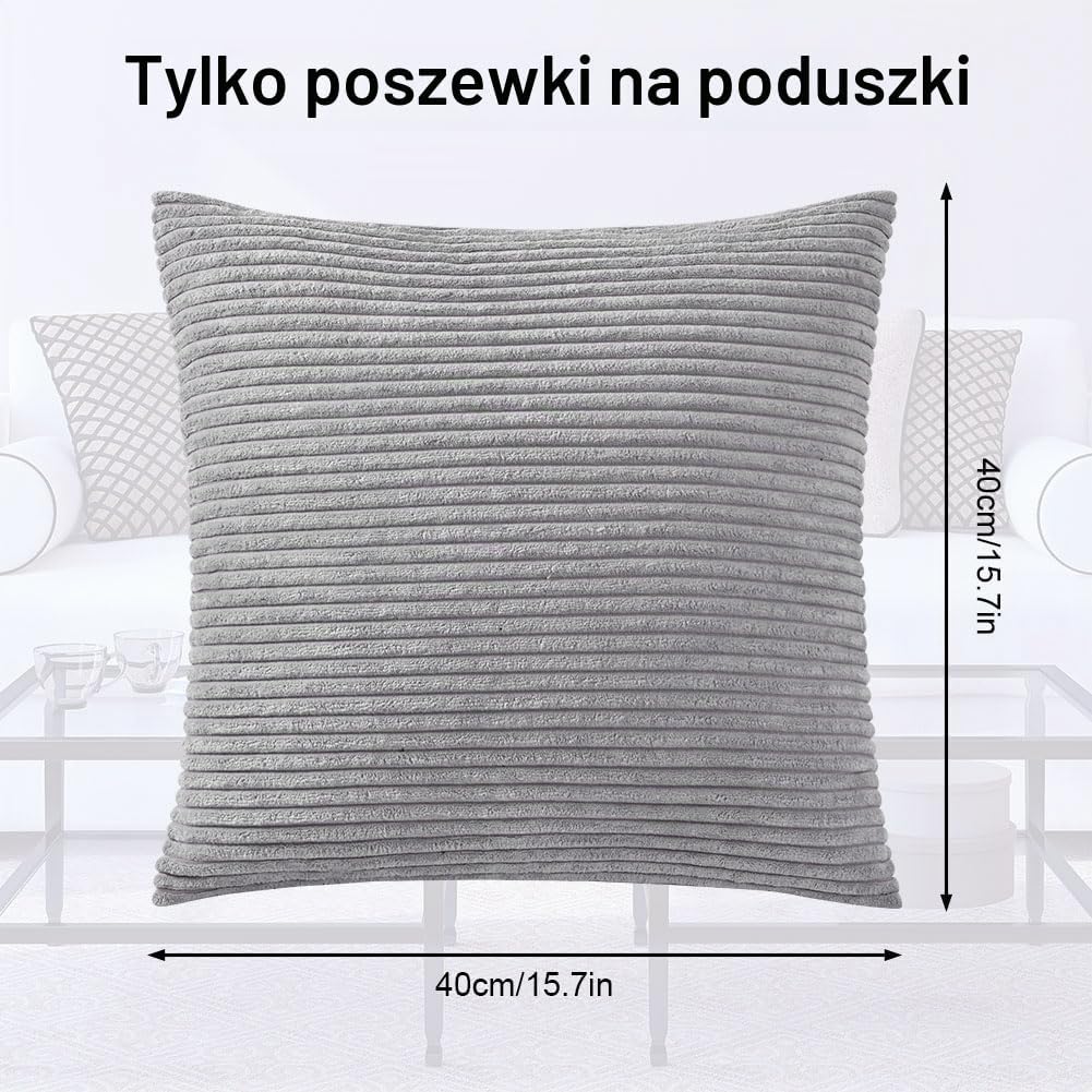 Detalle de AUAUY Sztruksowe poszewki dekoracyjne na poduszki, szare, w paski, 2 szt.