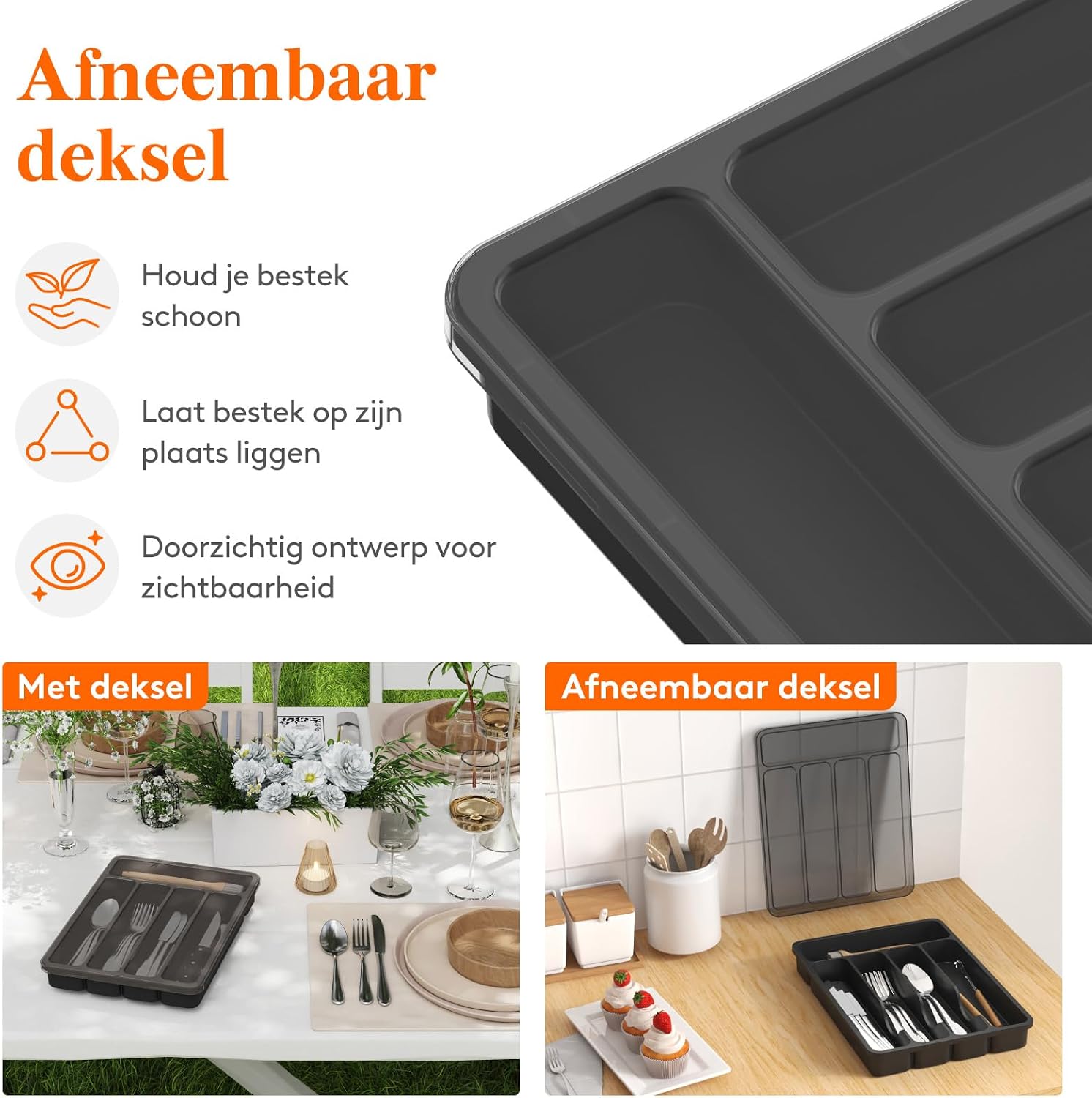 Thumbnail 1 de Lifewit 24099 bestekbak met deksel, 5 vakken, zwart kunststof