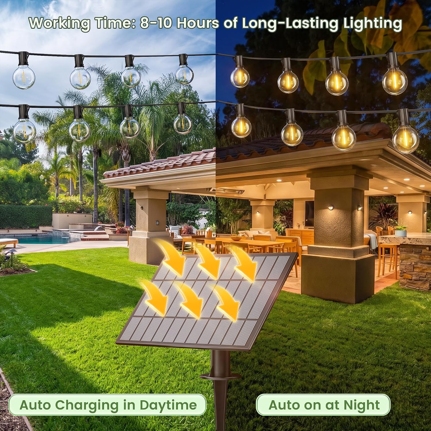 Thumbnail 1 de ALEXPEX AL-SL-G40-60FT-25 Solar String Lights, G40, Dimmable, 2200K