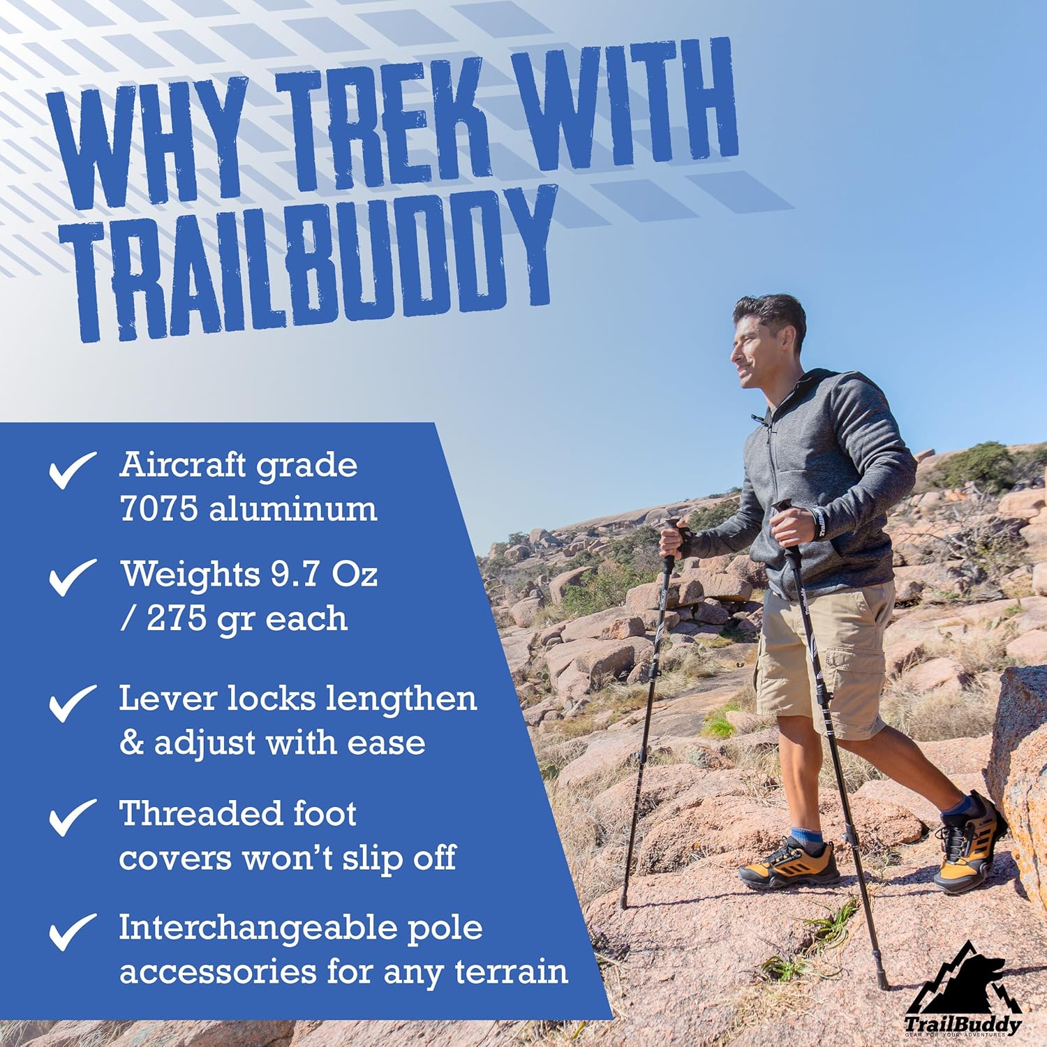 Thumbnail 2 de TrailBuddy Trekking Poles (7075 Aluminum) — Lightweight Collapsible Hiking Poles for Women, Men & Seniors